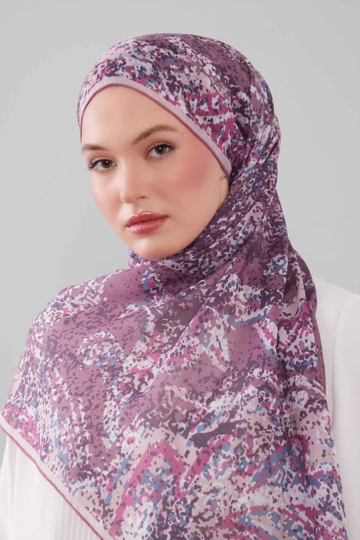 Fivescarf Gül Kurusu Mozaik Desen Silk Coton Eşarp