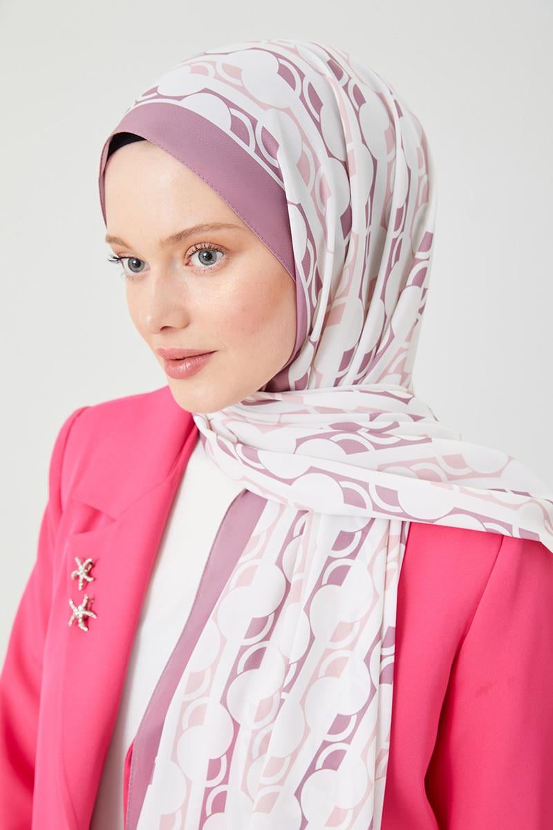 Fivescarf Gül Yuvarlak Desen Violet Medine İpeği Şal