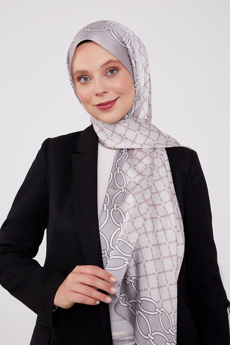 Fivescarf Gümüş Kare Zincir Desenli Brand Şal