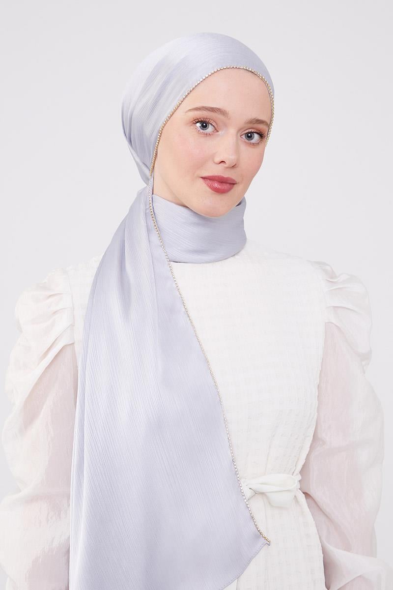 Fivescarf Gümüş Yanları Taş Şeritli Brilant Şal