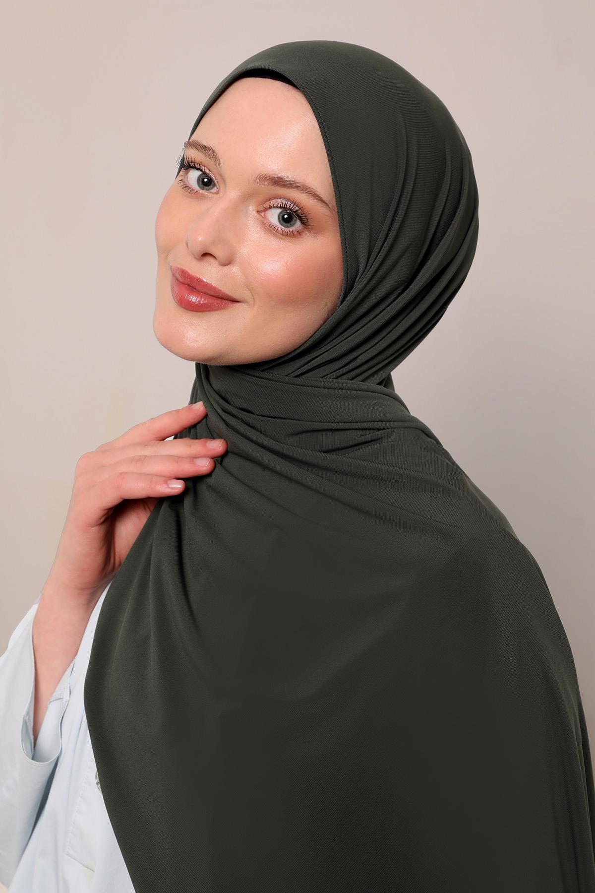 Fivescarf Haki Düz Premium Jersey Şal