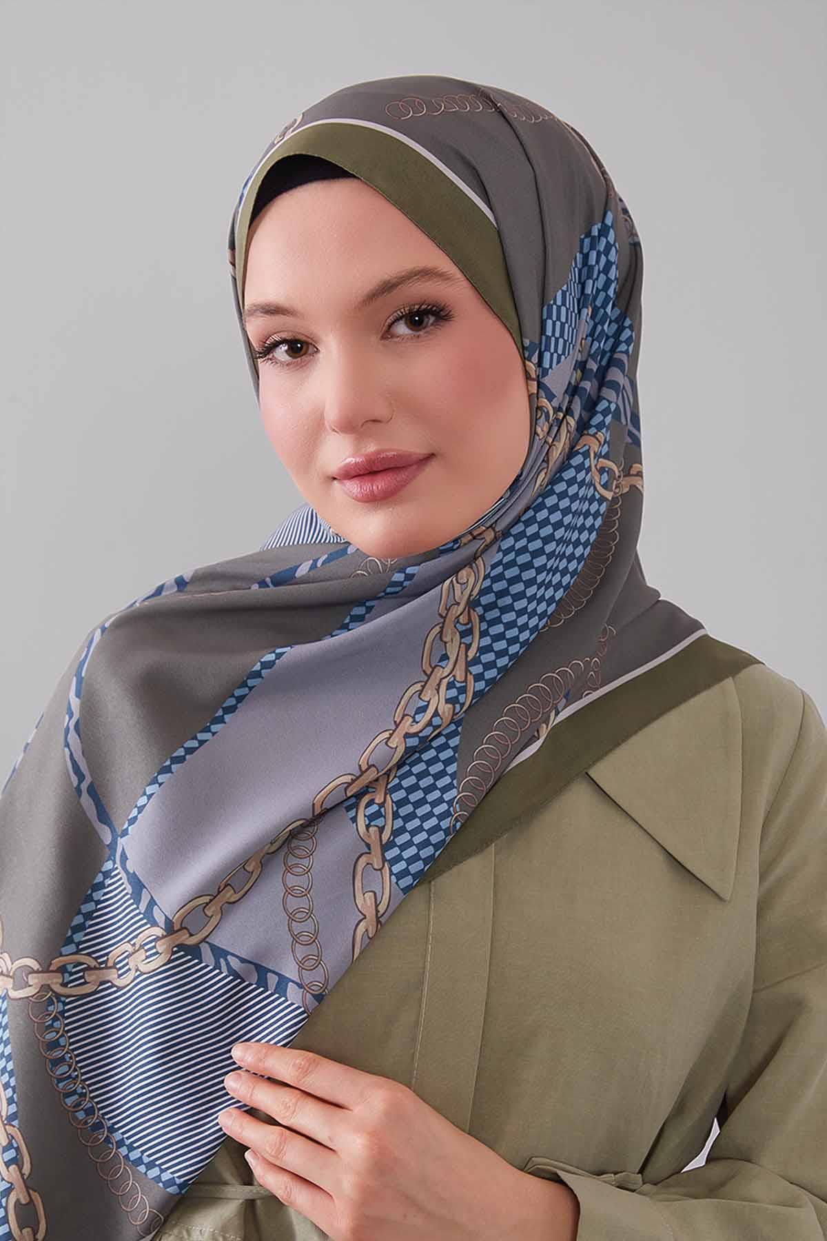 Fivescarf Haki Gold Zincir Desen Moos Chrep Şal