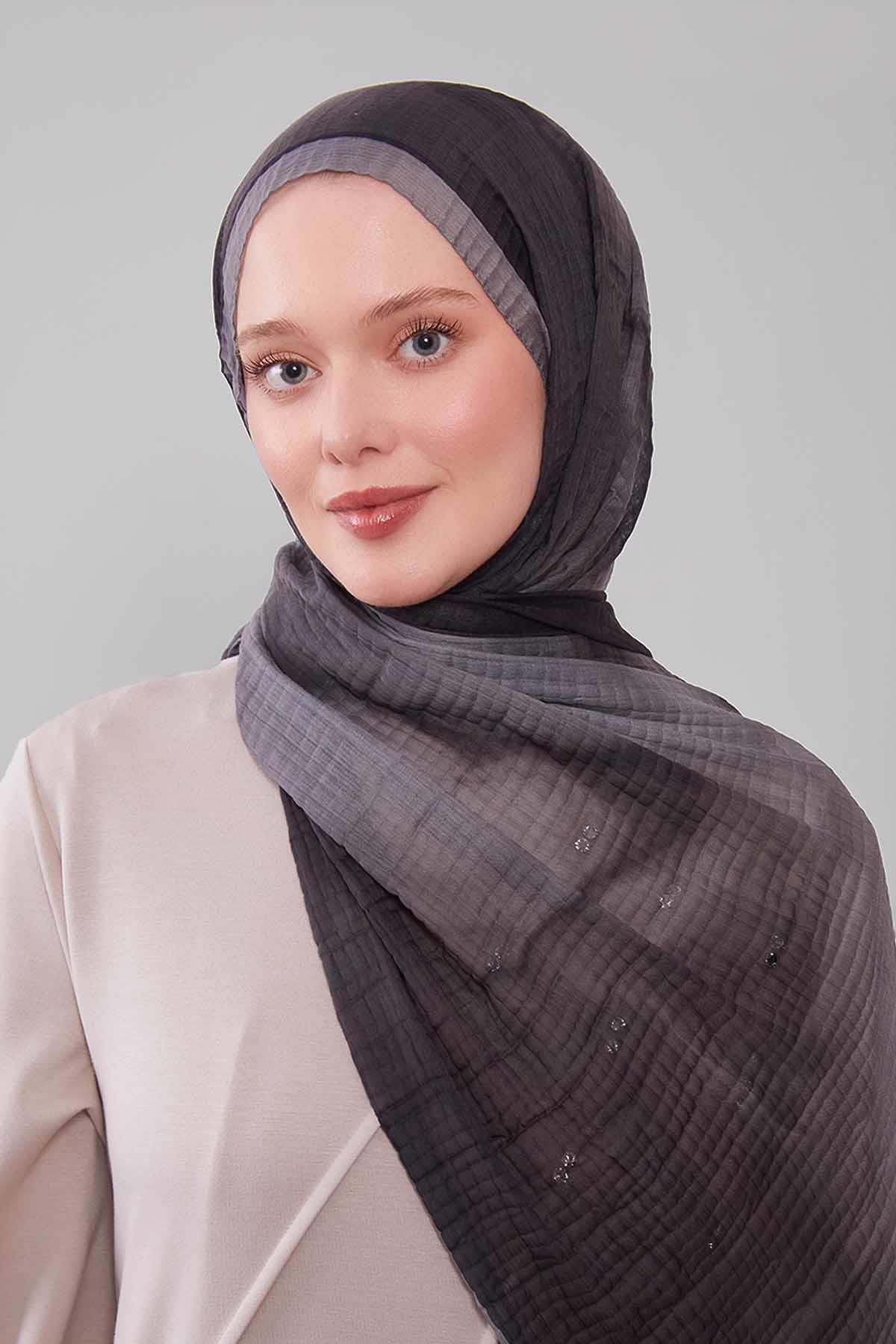 Fivescarf Haki Soyut Cotton Müslin Şal