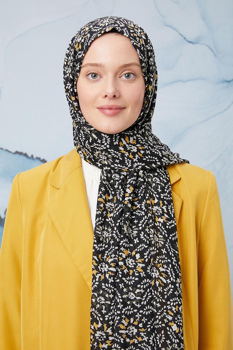 Fivescarf Hardal Desenli Cotton Şal