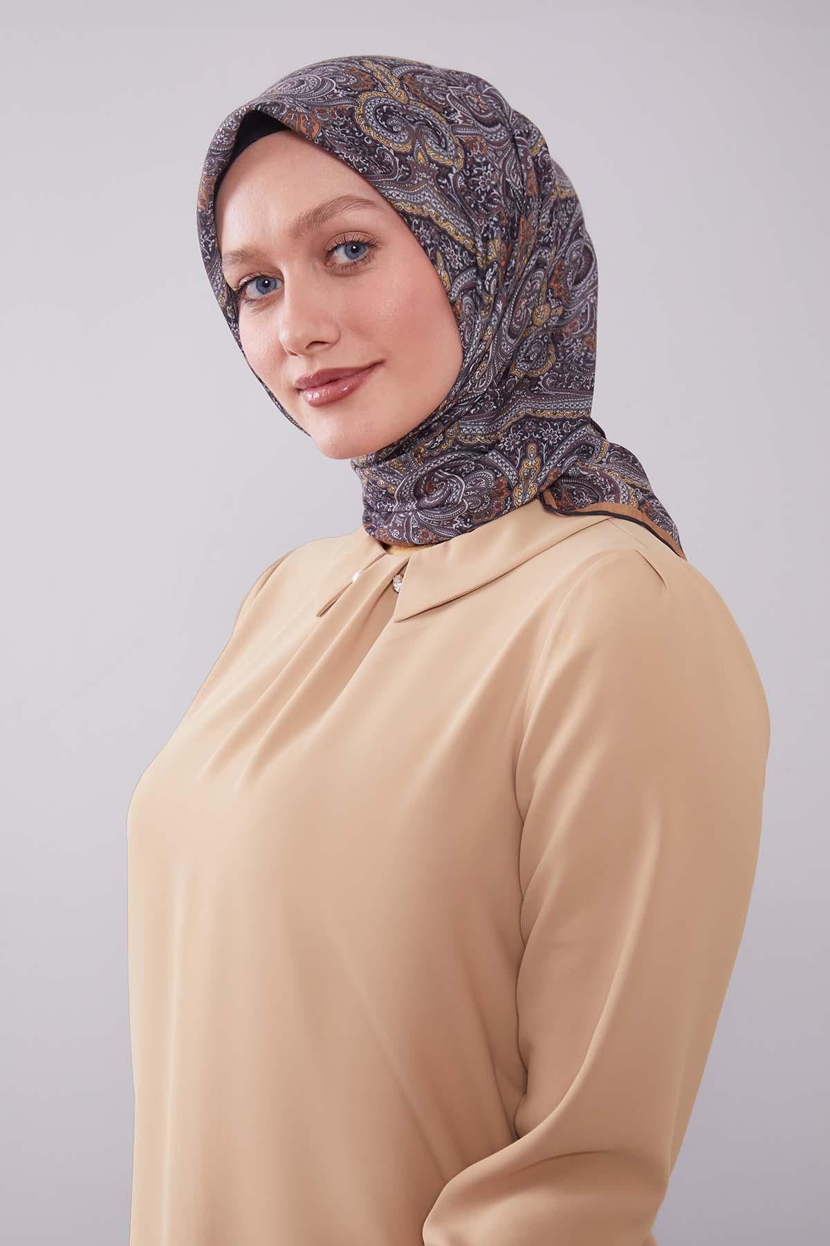 Fivescarf Hardal Etnik Desen Silk Cotton Eşarp