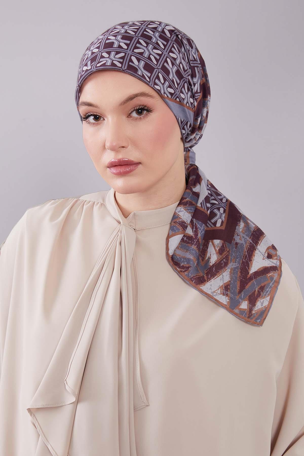 Fivescarf Hardal Geometri Desen Silk Cotton Eşarp