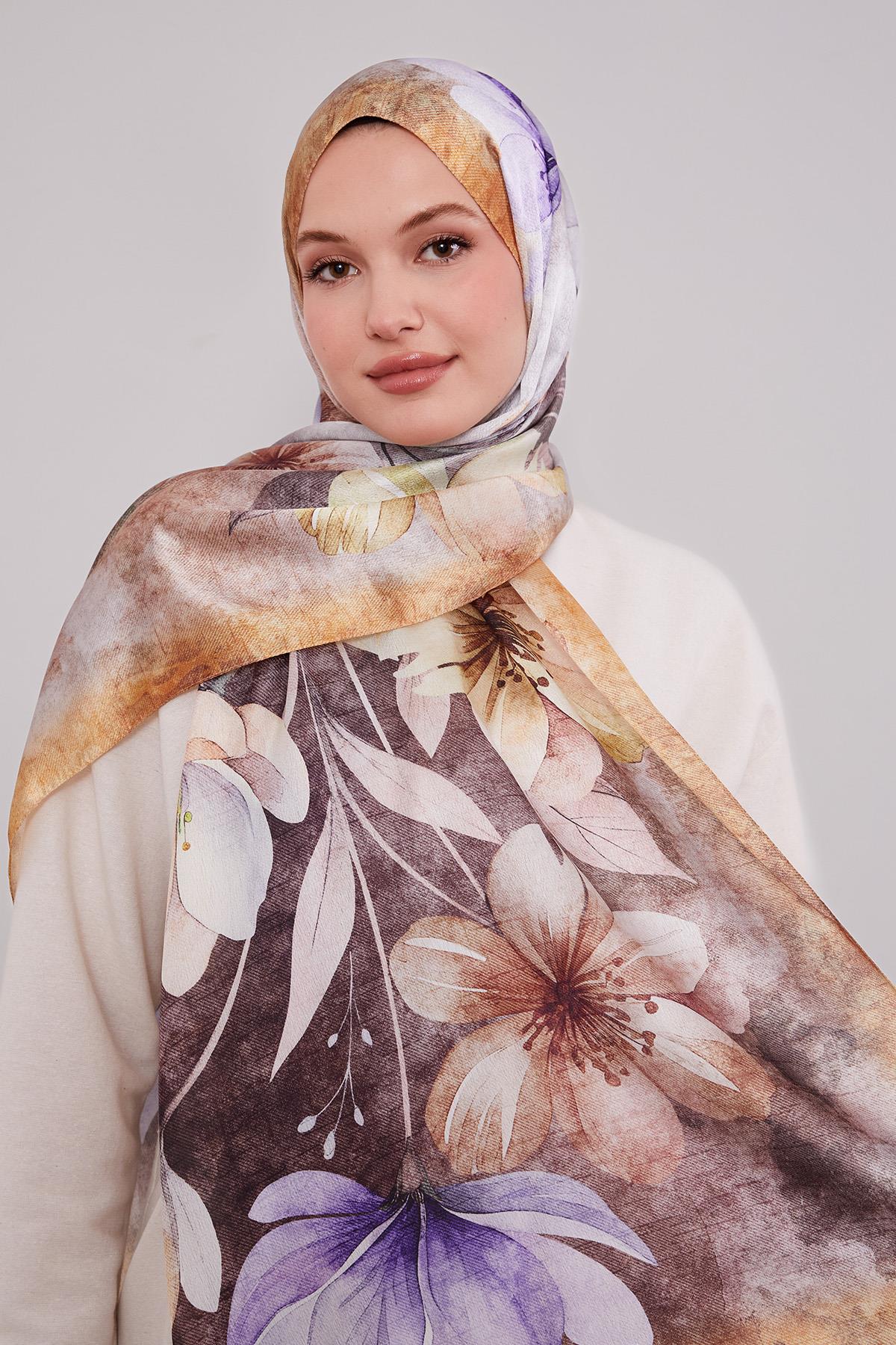 Fivescarf Hardal Lale Desen Vual İpek Şal