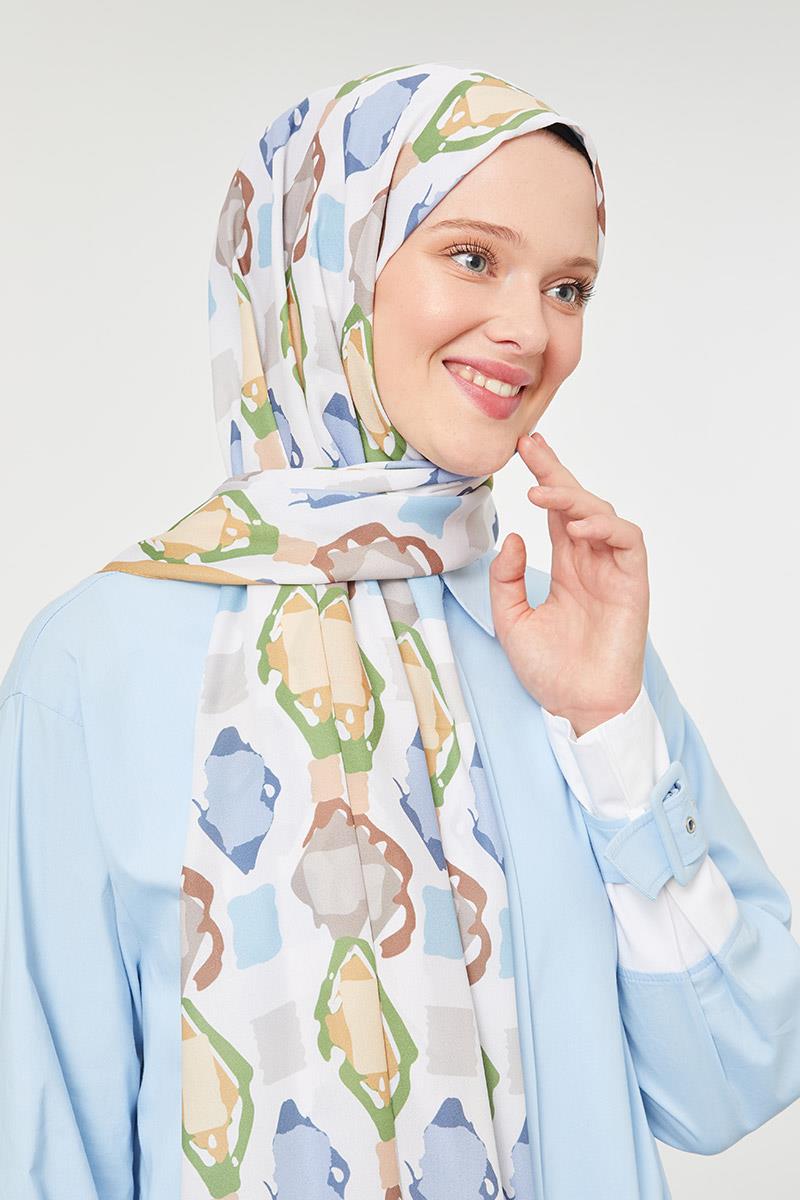 Fivescarf Hardal Üçgen Desen Mono Krep Şal