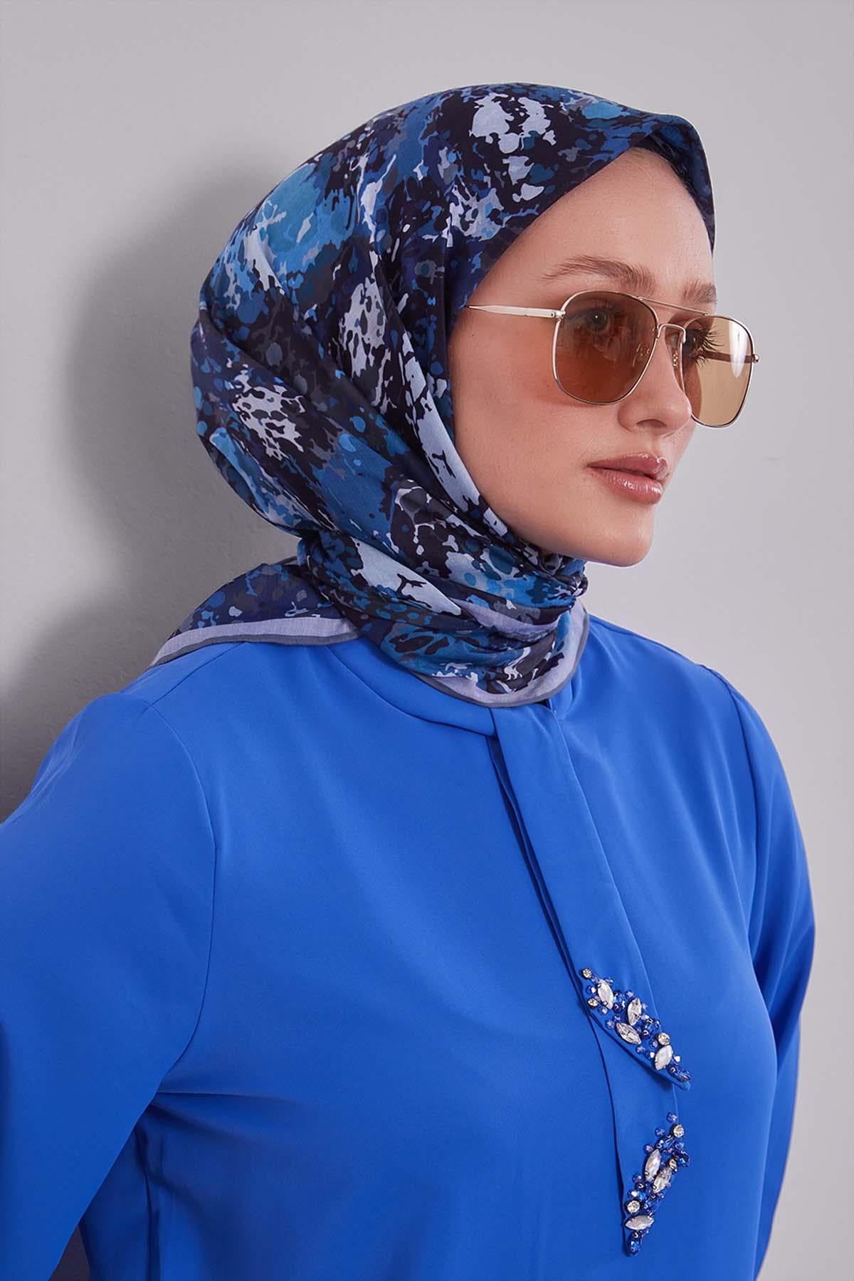 Fivescarf İndigo Damla Desen Silk Coton Eşarp