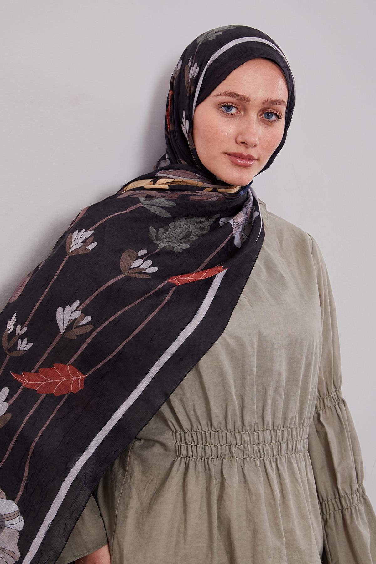 Fivescarf K.Lacivert Büyük Çiçek Desenli Craze Comfort Şal