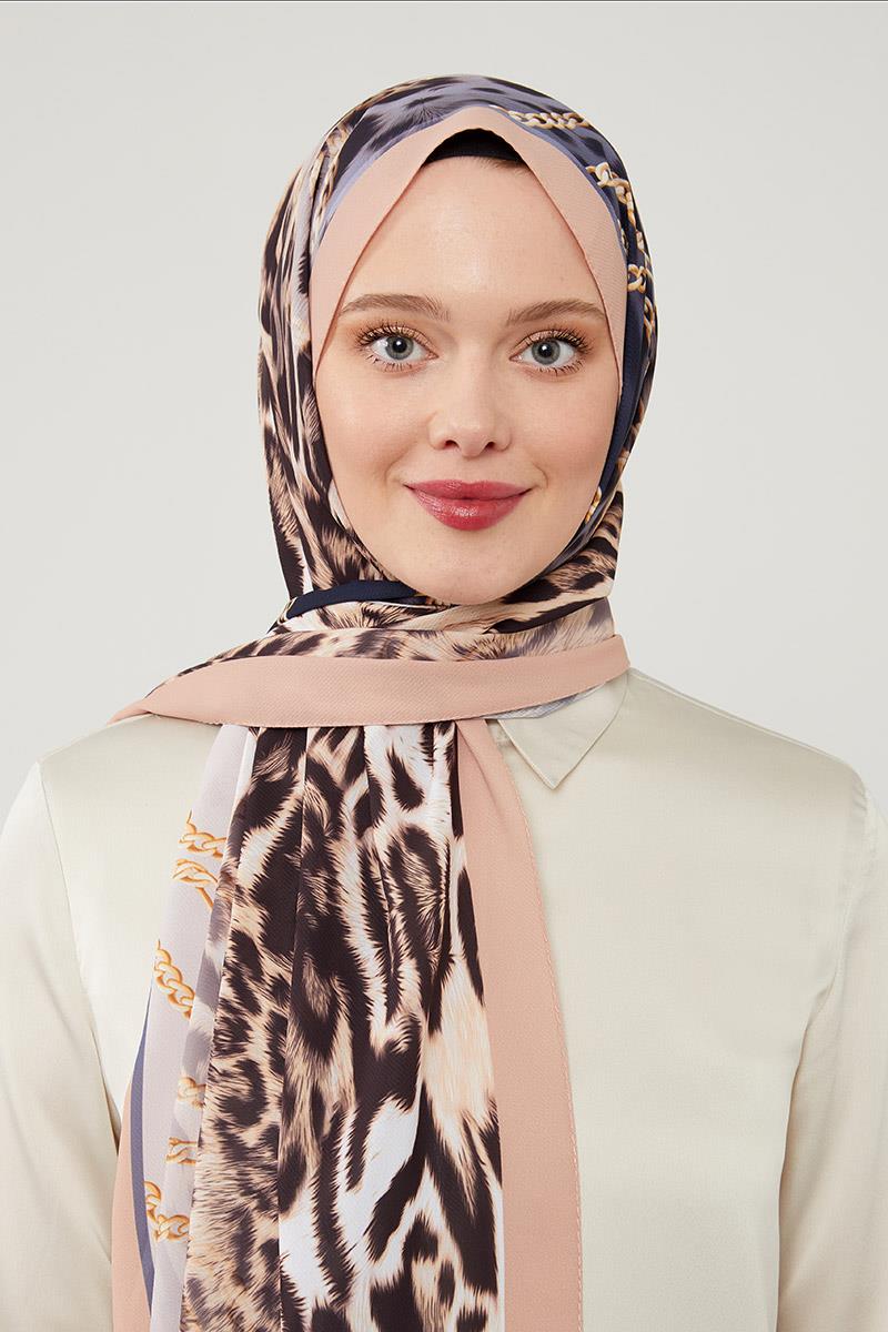 Fivescarf K.Somon Leopar Desen Violet Medine İpeği Şal