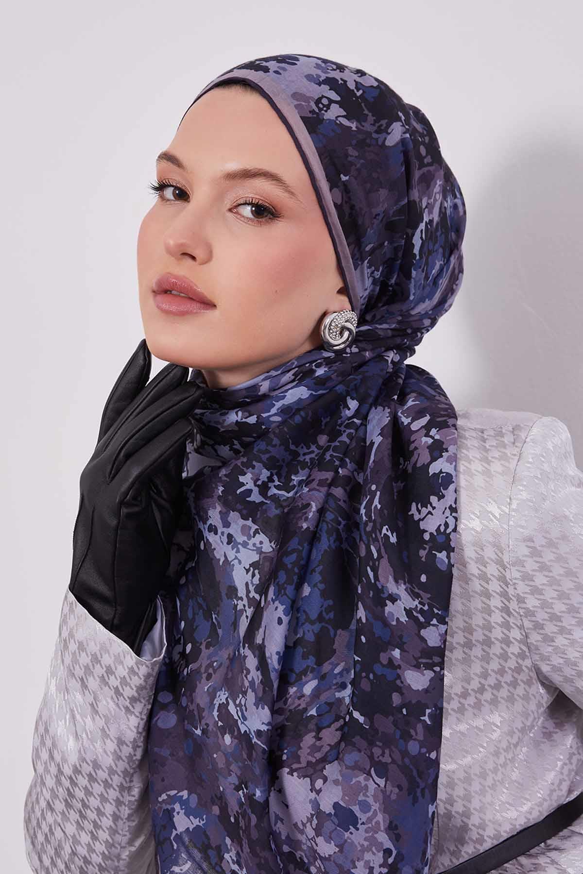 Fivescarf K.Lacivert Damla Desen Silk Coton Eşarp