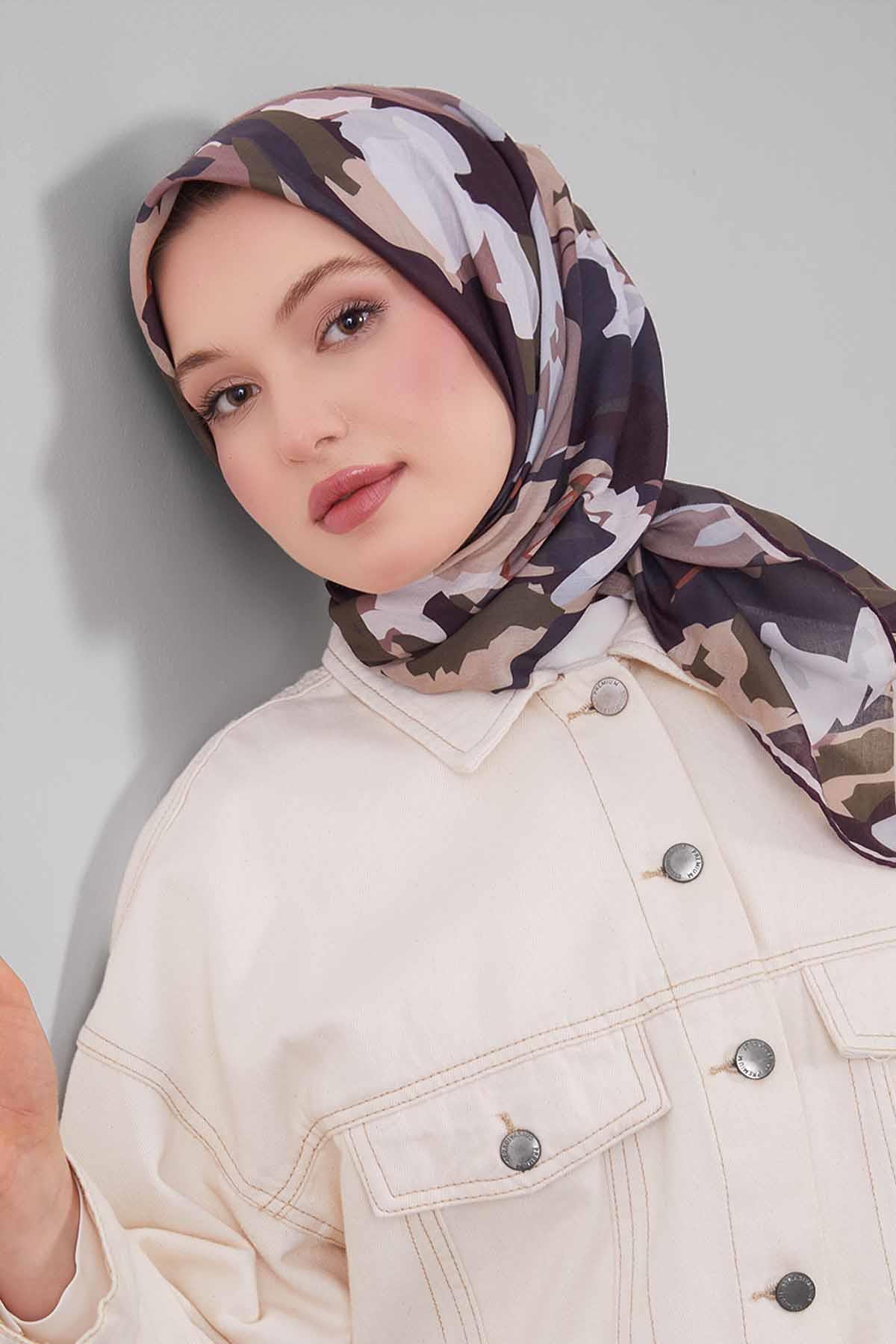 Fivescarf K.Yeşil Karışık Desen Silk Coton Eşarp