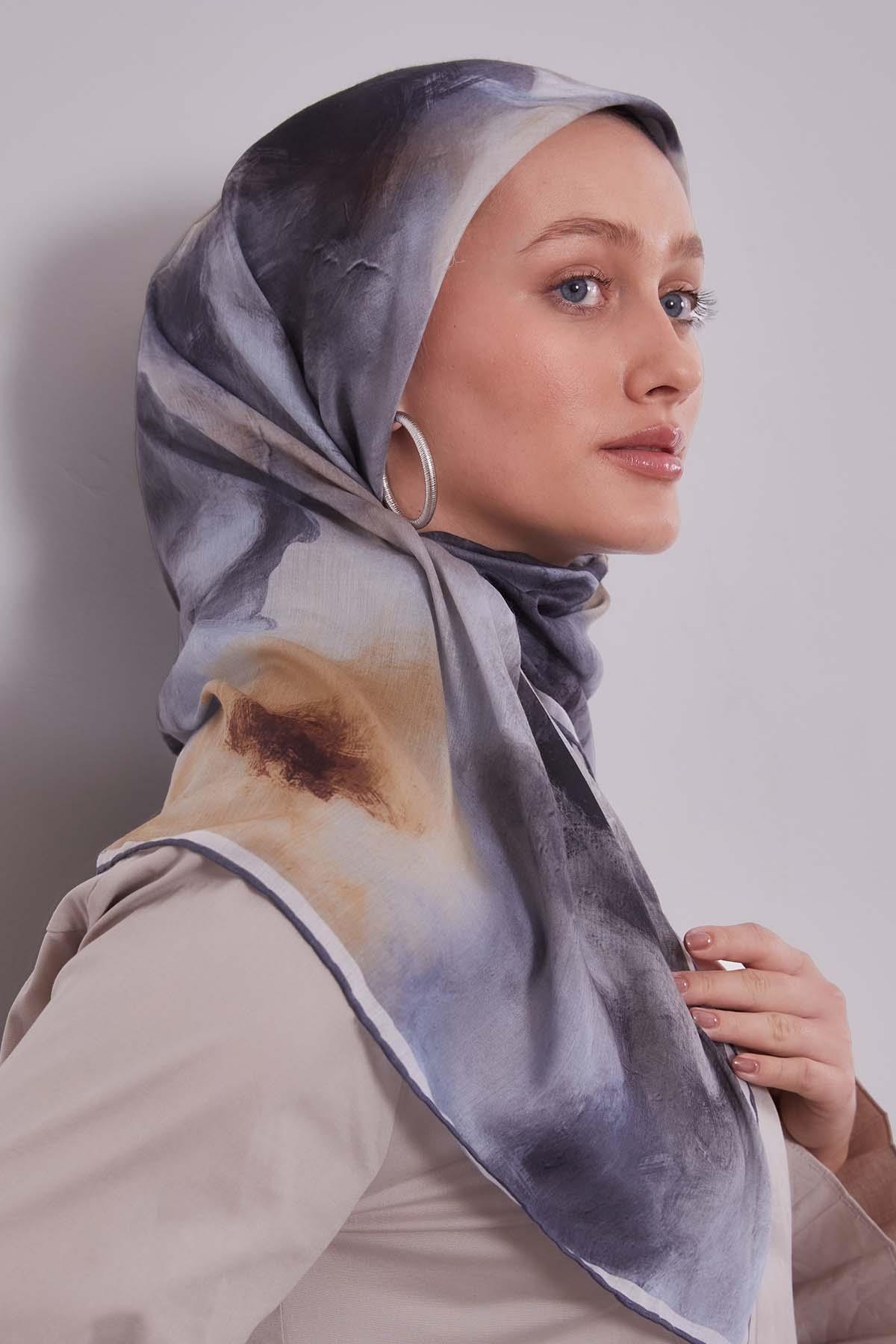 Fivescarf K.Gri Lotus Çiçeği Silk Coton Eşarp