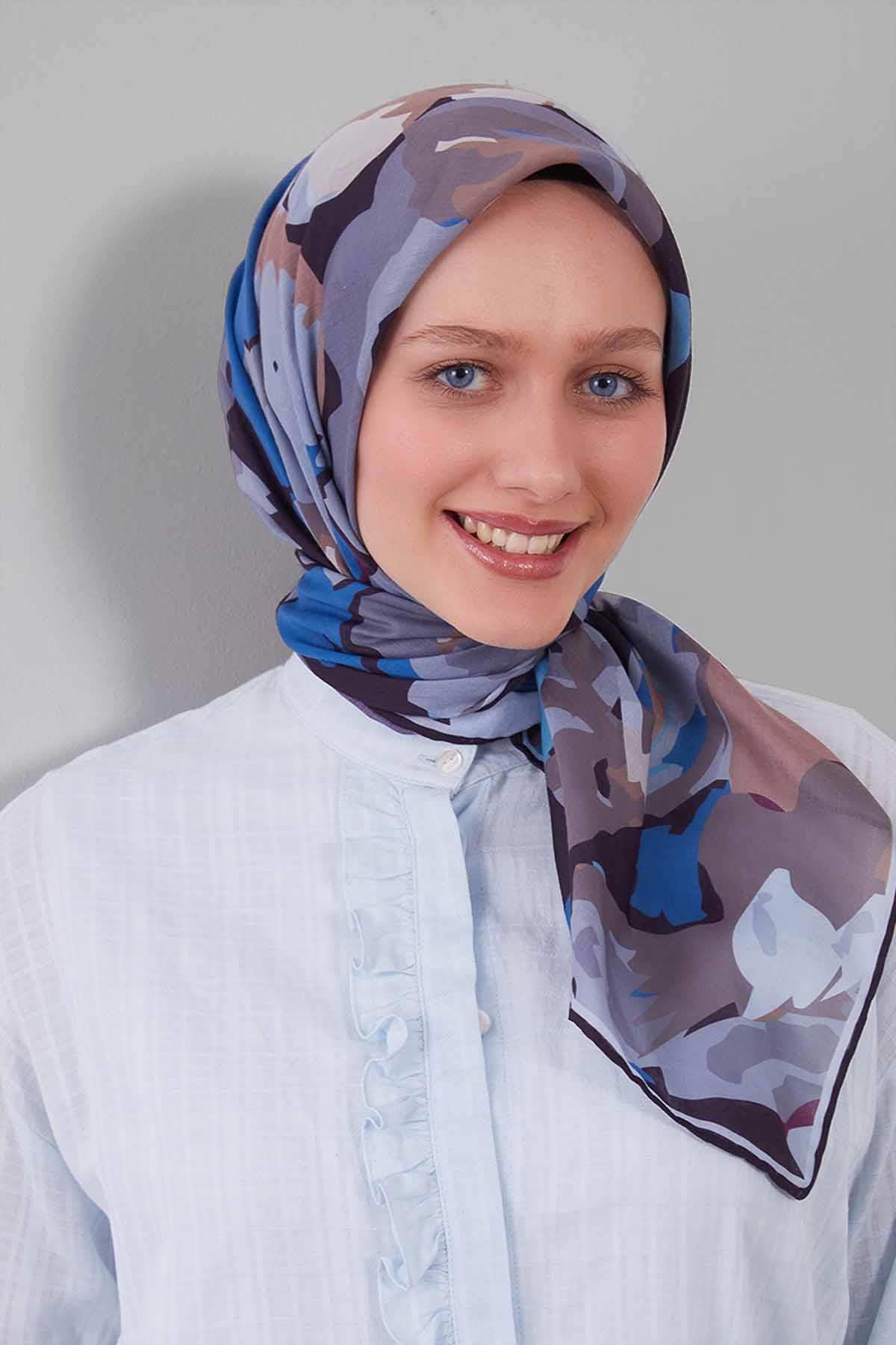 Fivescarf K.Gri Karışık Desen Silk Coton Eşarp