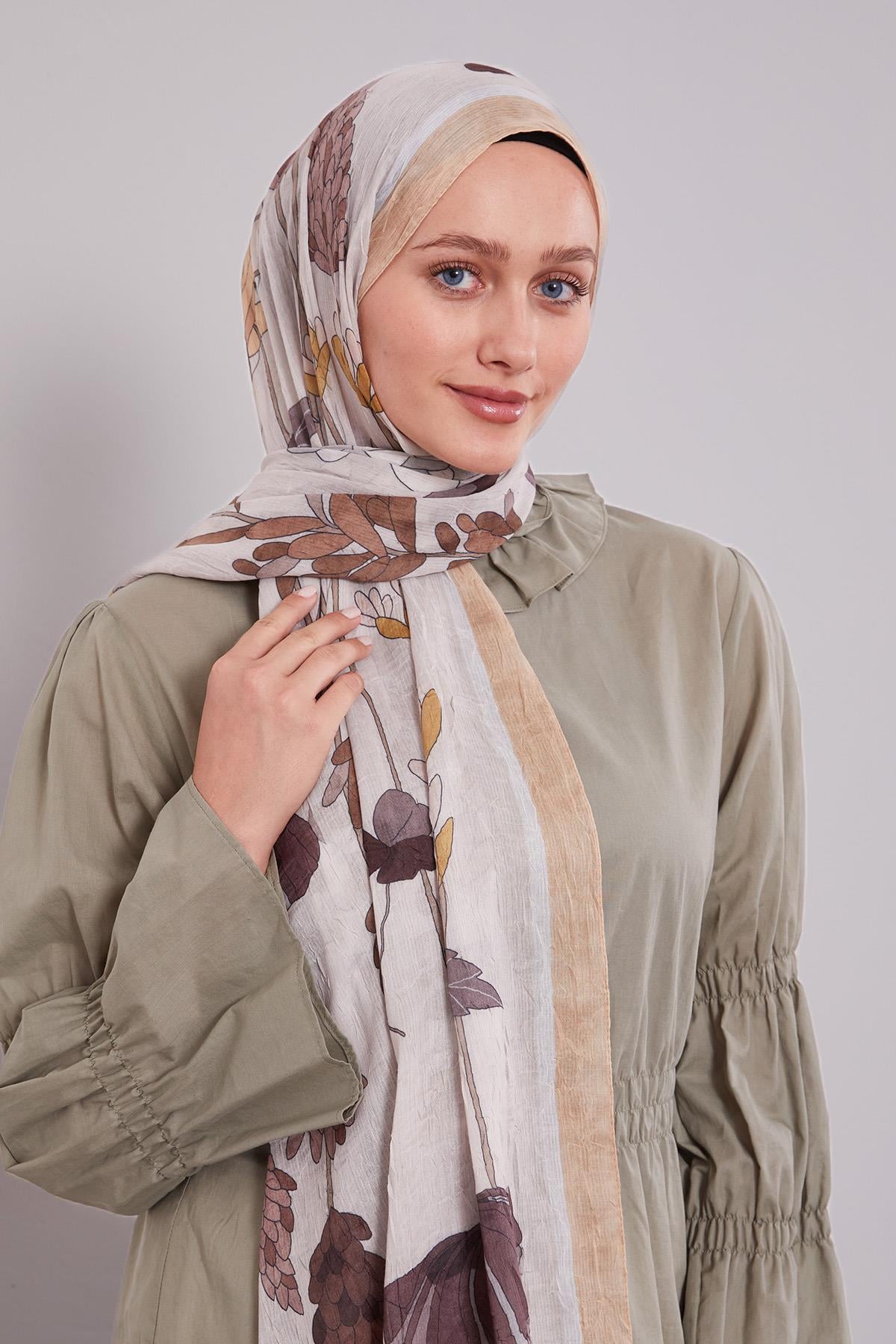 Fivescarf K.Bej Büyük Çiçek Desenli Craze Comfort Şal