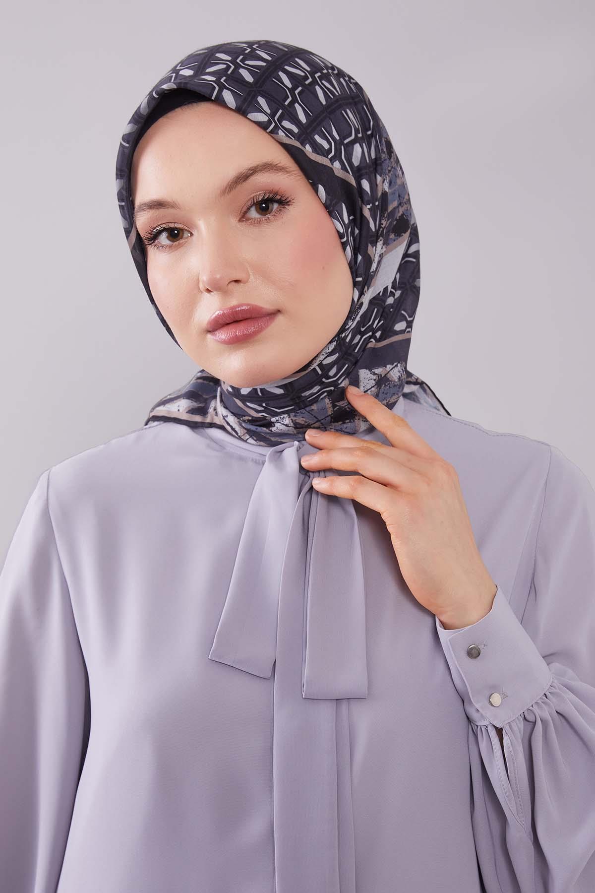 Fivescarf K.Antrasit Geometri Desen Silk Cotton Eşarp
