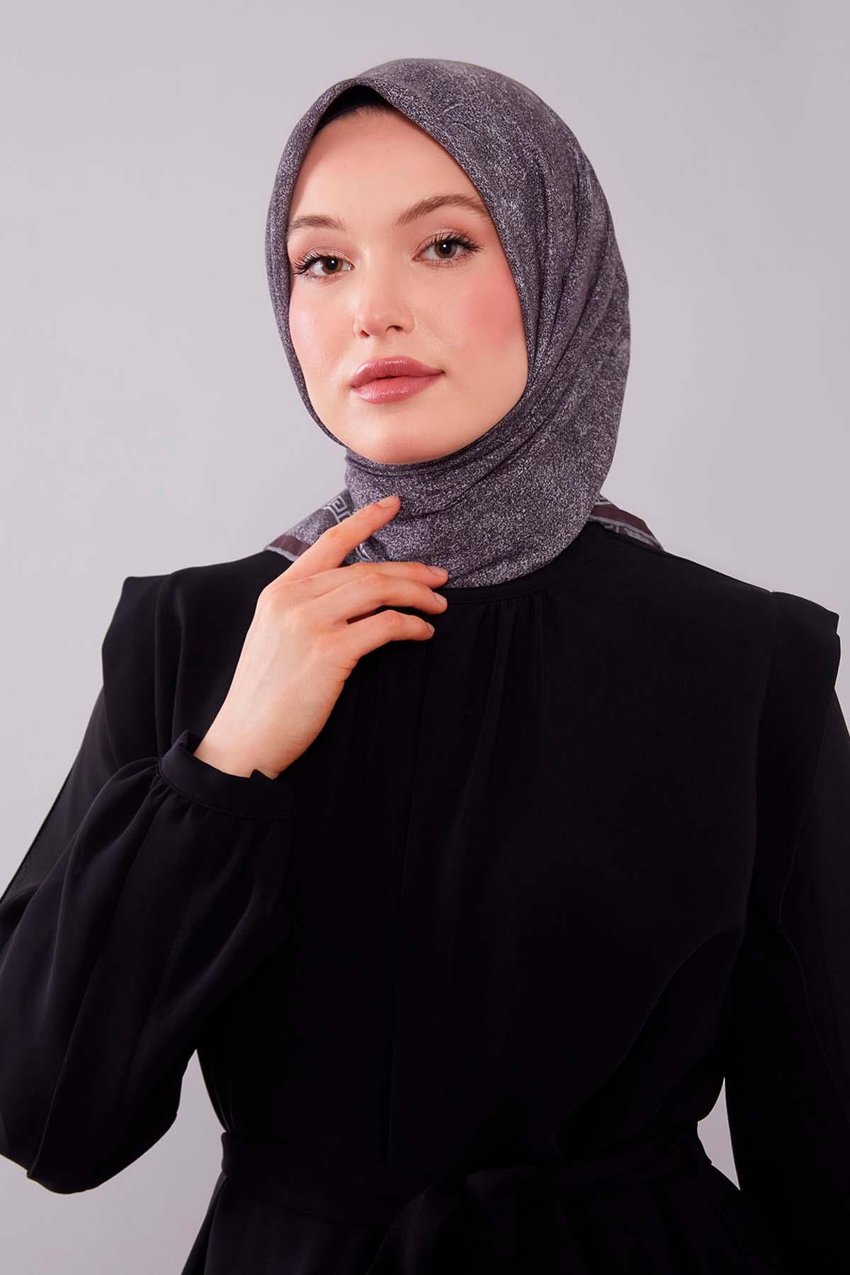 Fivescarf K.Kahve Kenar Motifli Silk Cotton Eşarp