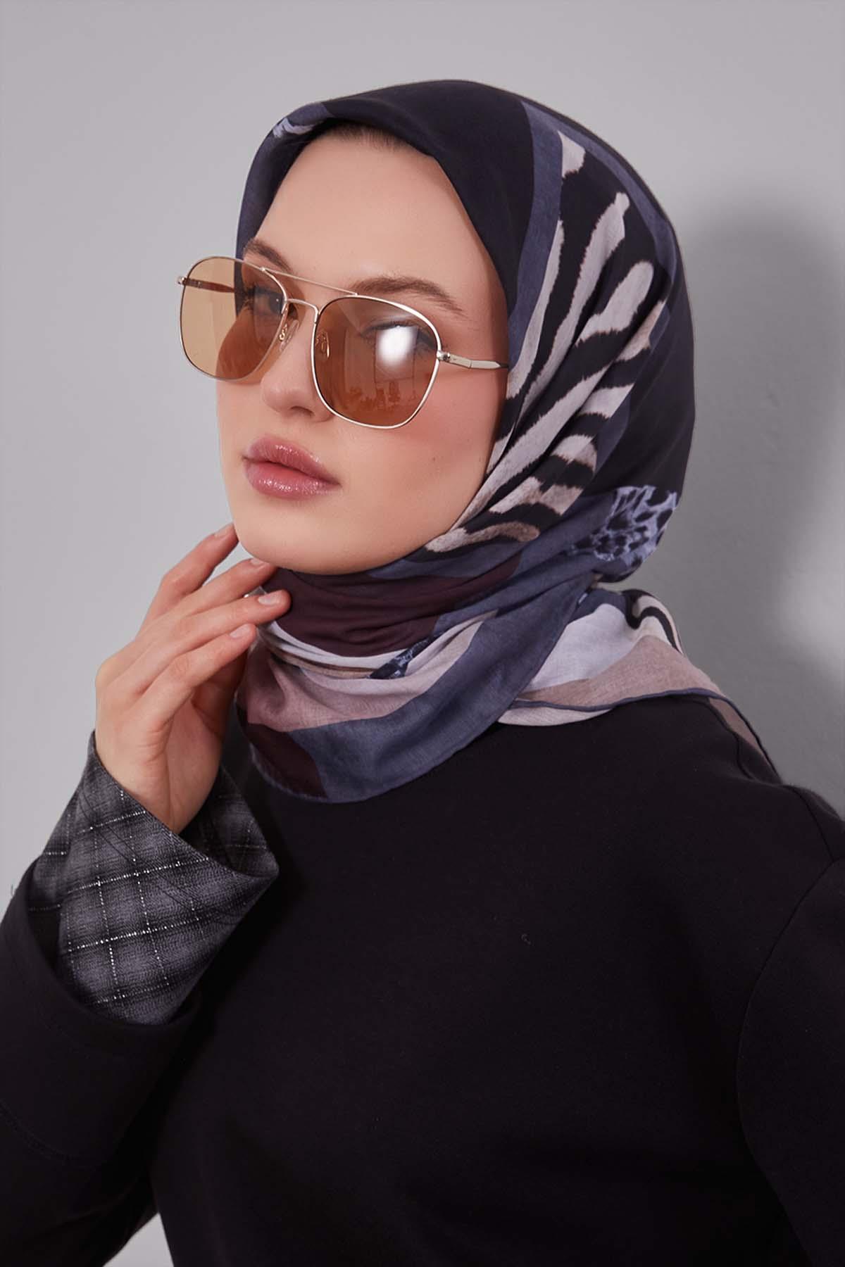 Fivescarf K.Gri Kenar Leopar Desenli Slik Coton Eşarp
