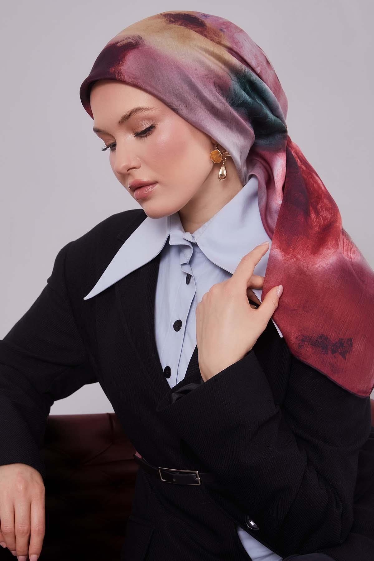 Fivescarf K.Bordo Lotus Çiçeği Silk Coton Eşarp