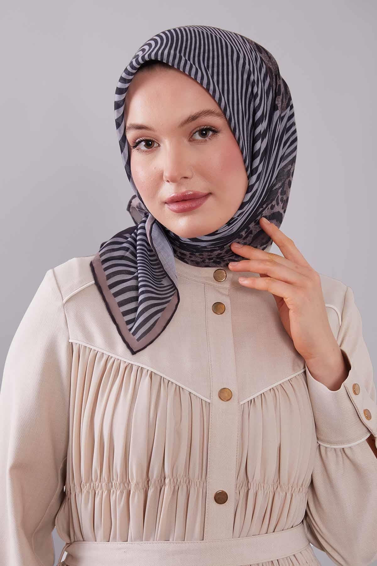 Fivescarf K.Vizon Leopar Desen Silk Coton Eşarp