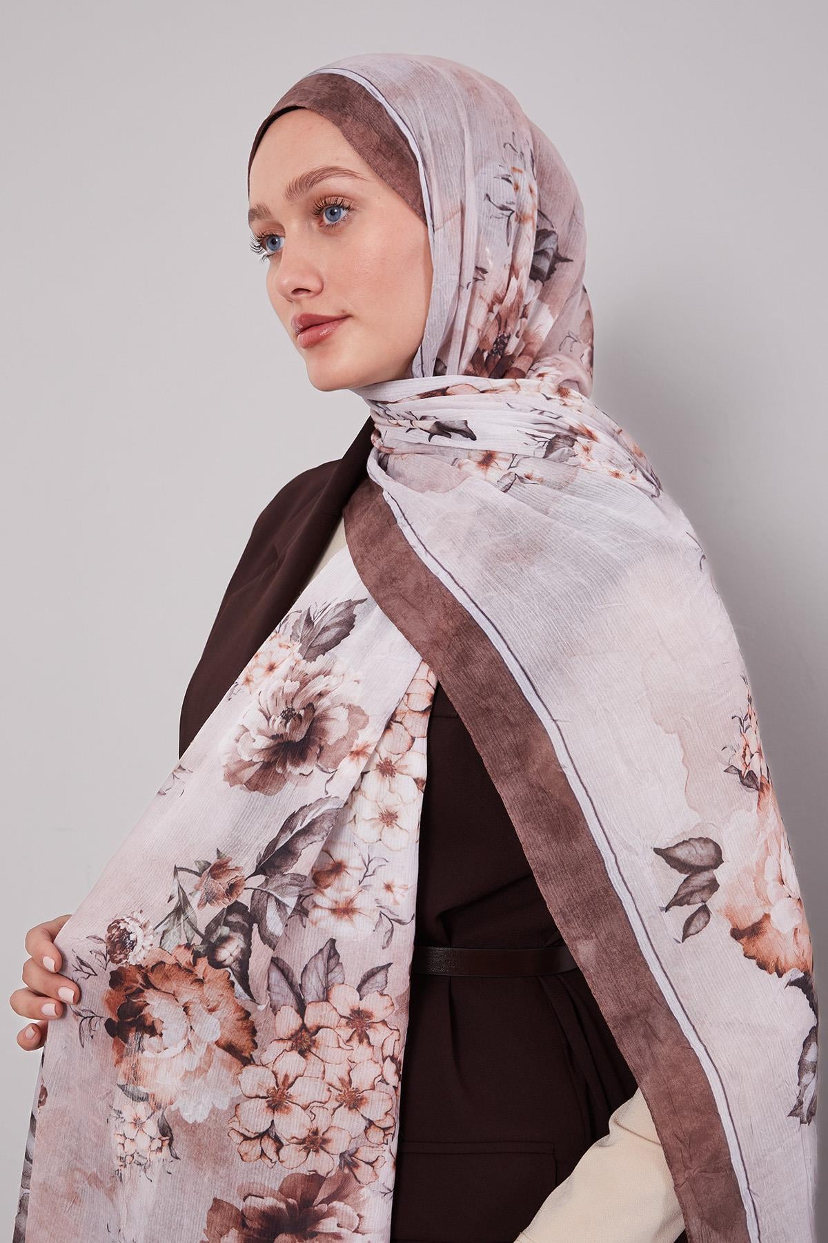Fivescarf Kahve Çicekli Craze Comfort Şal