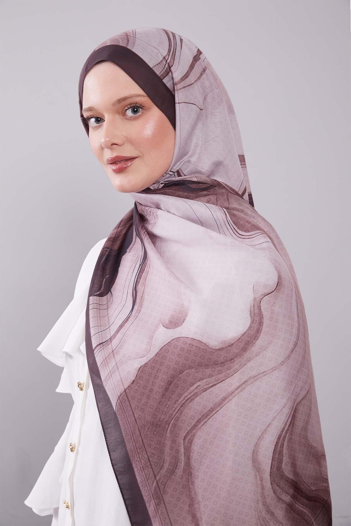 Fivescarf Kahve Dalgalı Desenli Colver Şal