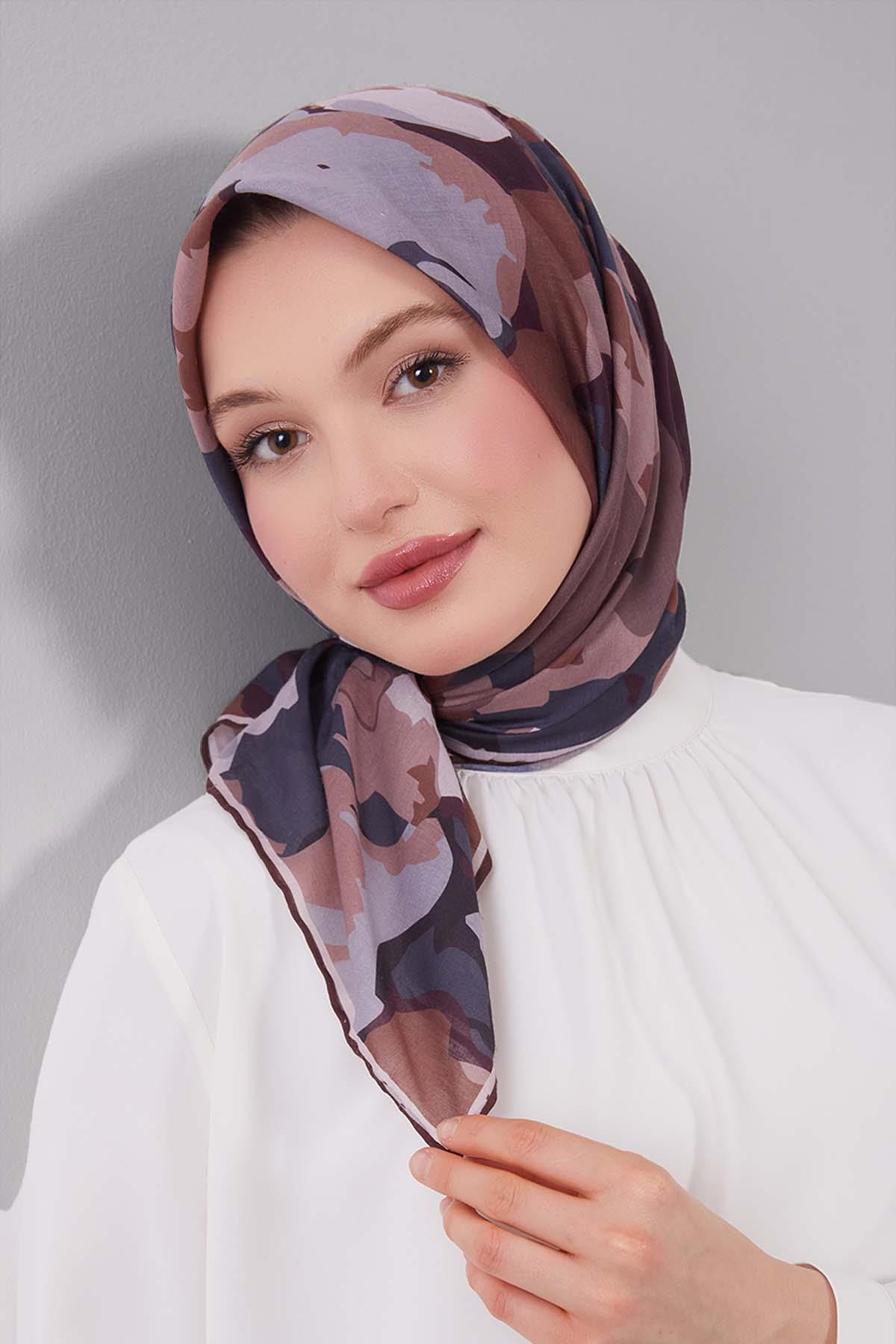 Fivescarf Kahve Karışık Desen Silk Coton Eşarp