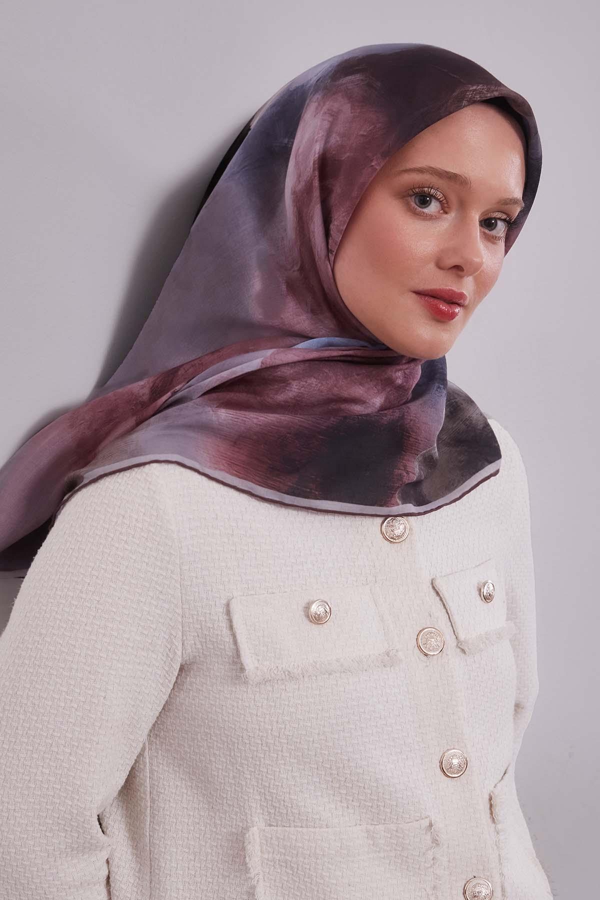 Fivescarf Kahve Lotus Çiçeği Silk Coton Eşarp