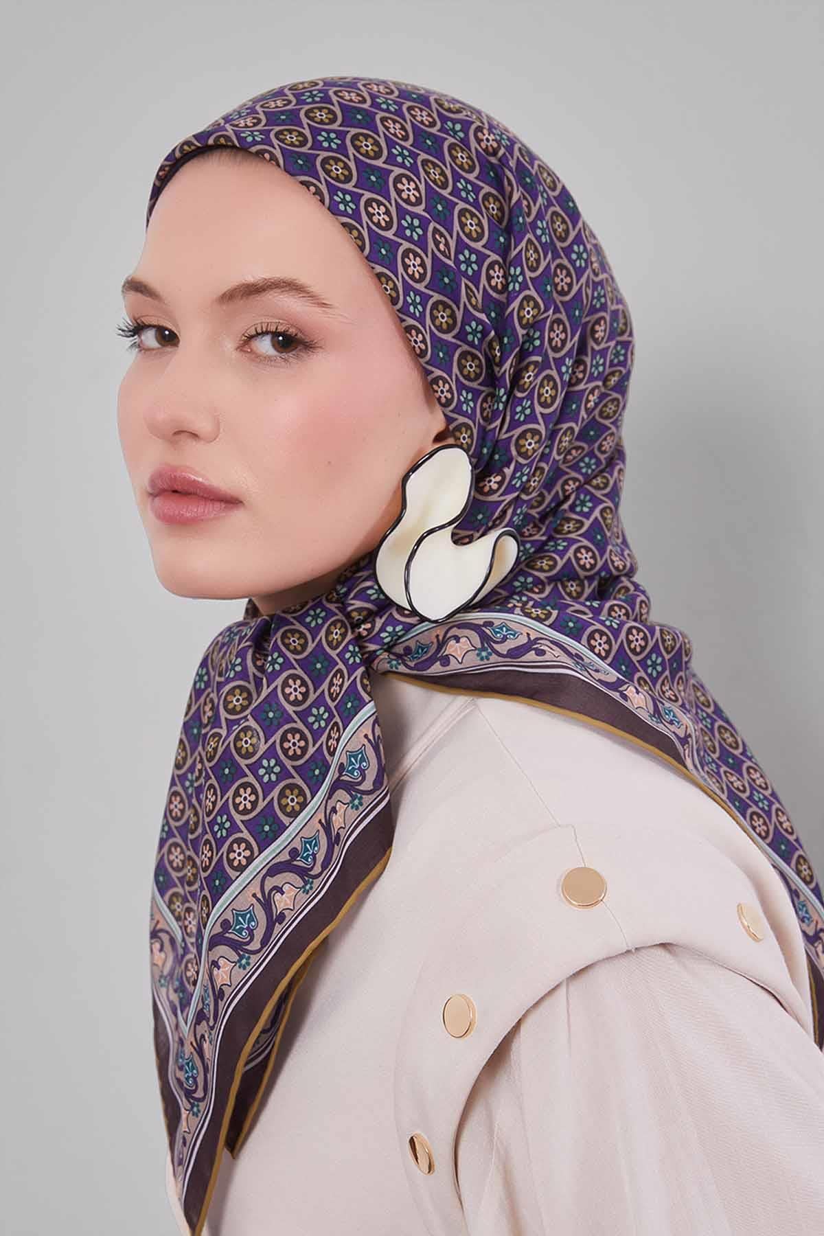 Fivescarf Kahve Papatya Desen Silk Coton Eşarp