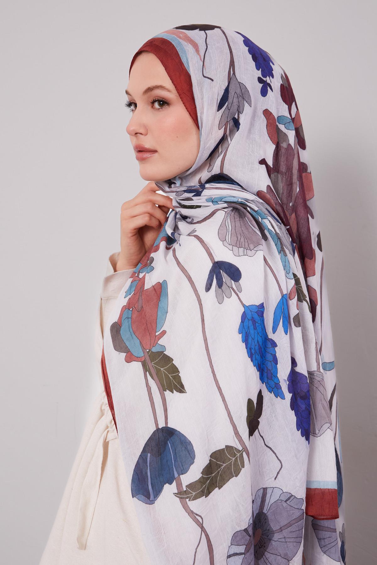Fivescarf Kiremit Büyük Çiçek Desenli Craze Comfort Şal
