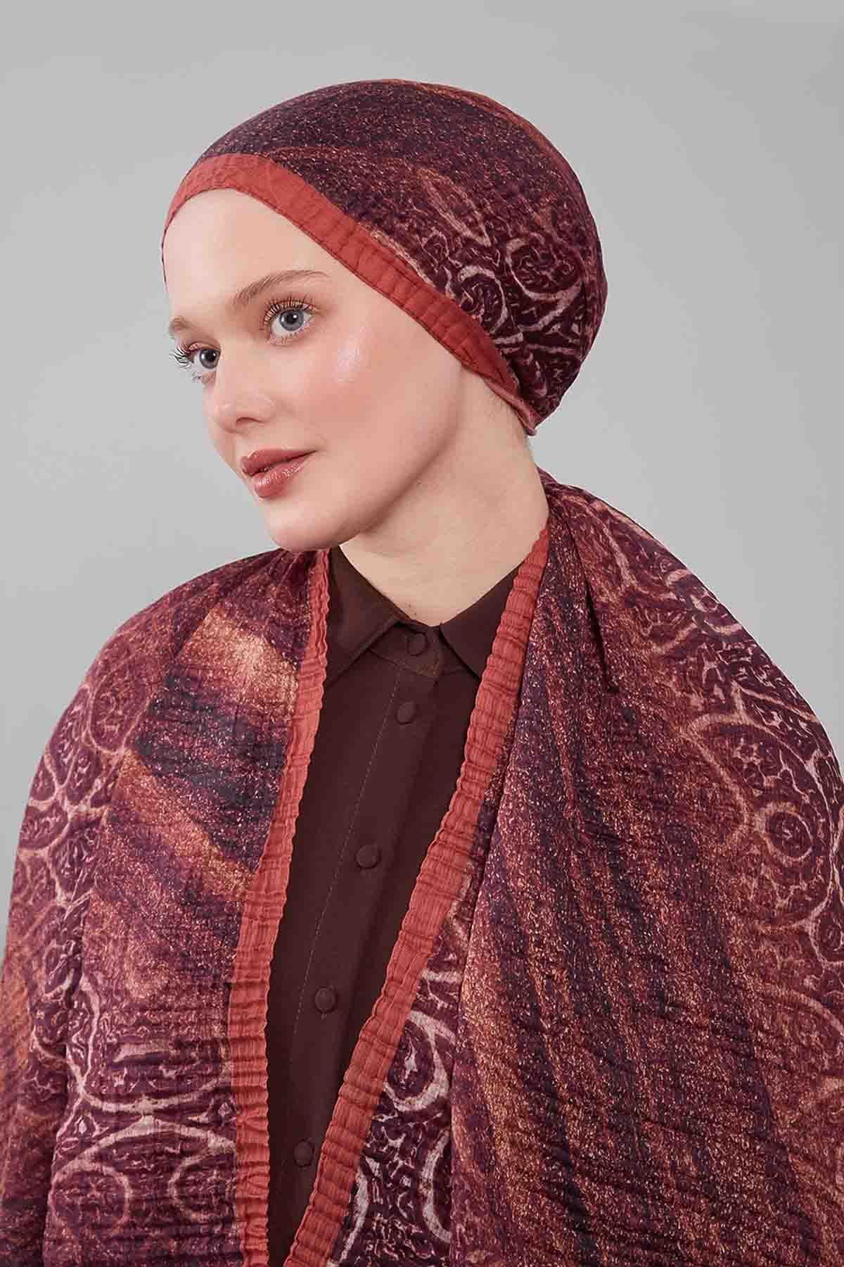 Fivescarf Kiremit Karışık Müslin Cotton Şal