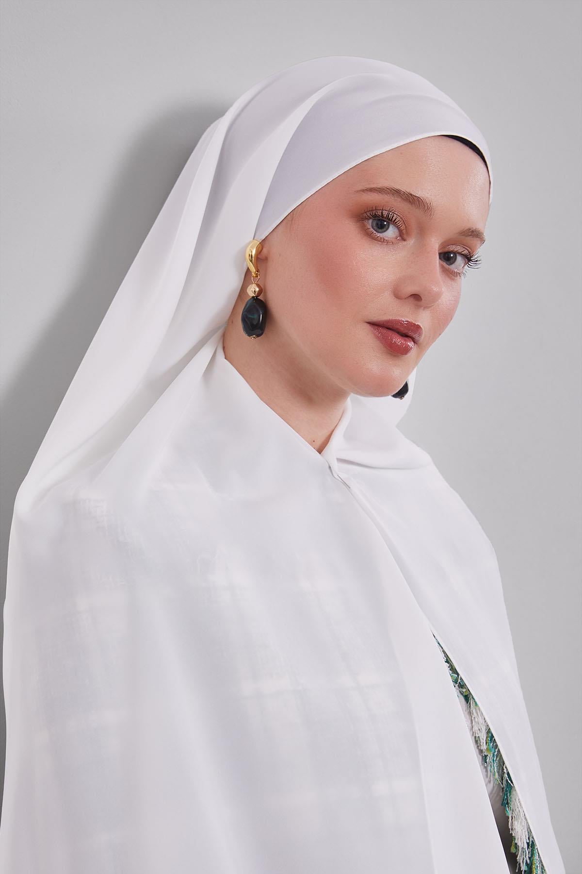 Fivescarf Kırık Beyaz Taşlı Lüx Medine İpeği Şal