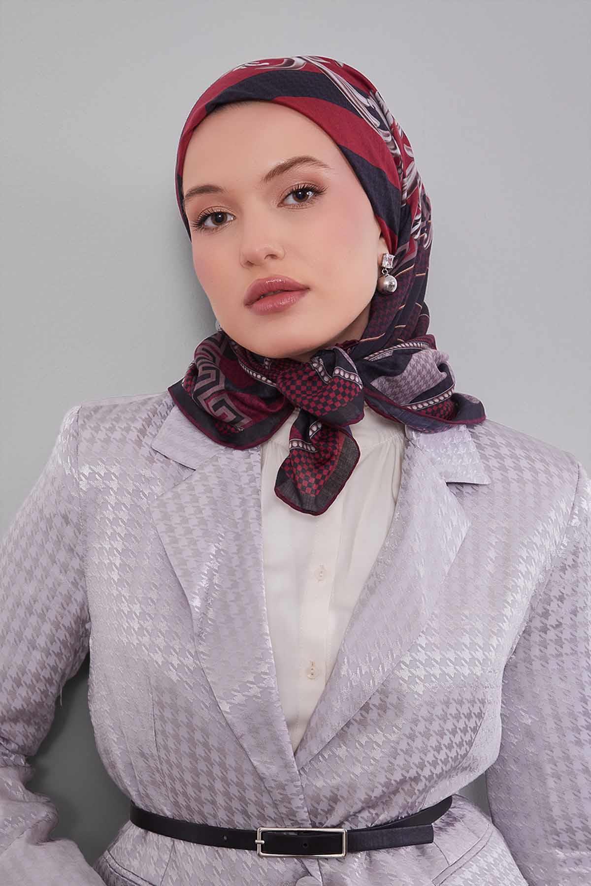 Fivescarf Kırmızı Boncuk Desen Silk Coton Eşarp