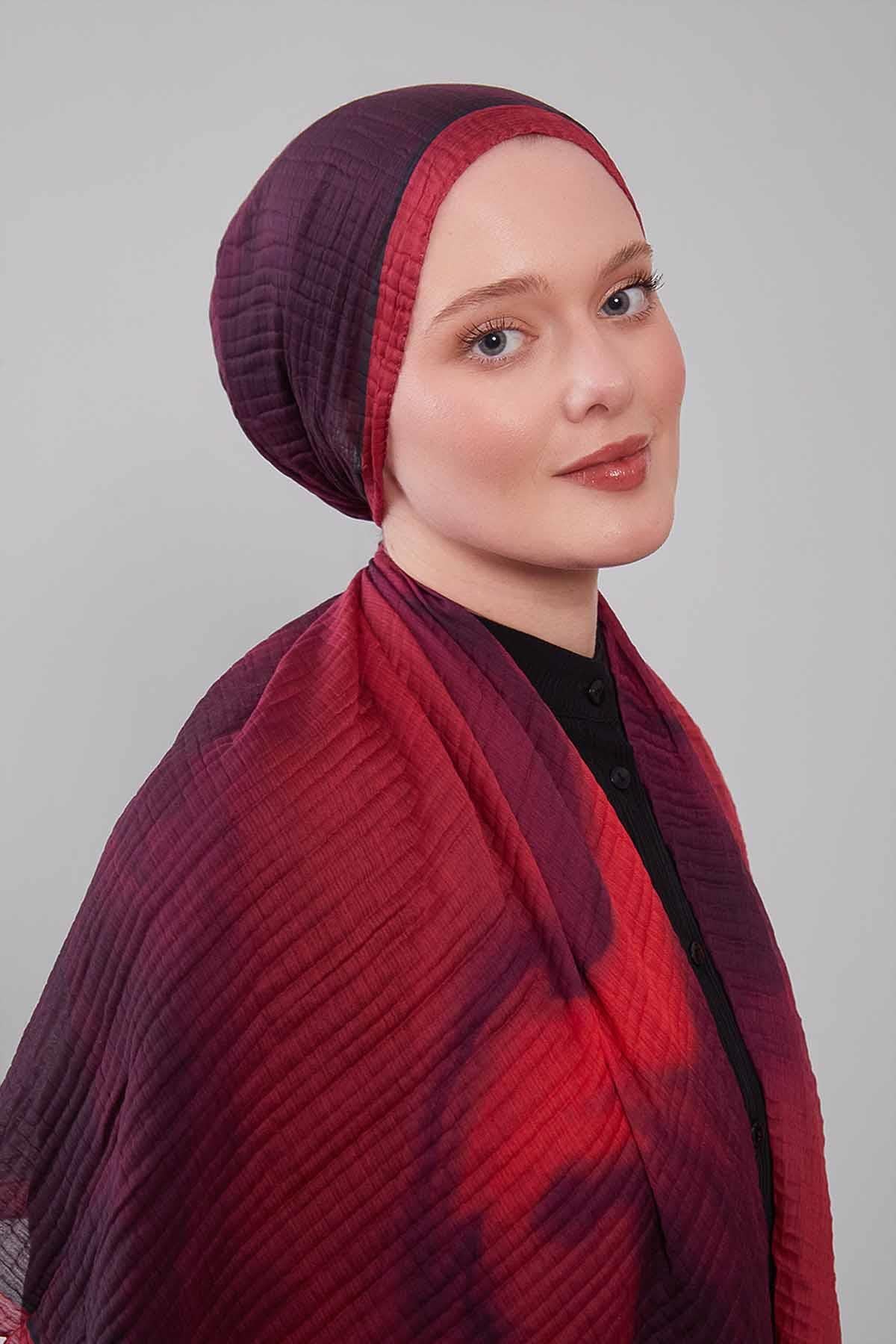 Fivescarf Kırmızı Soyut Cotton Müslin Şal