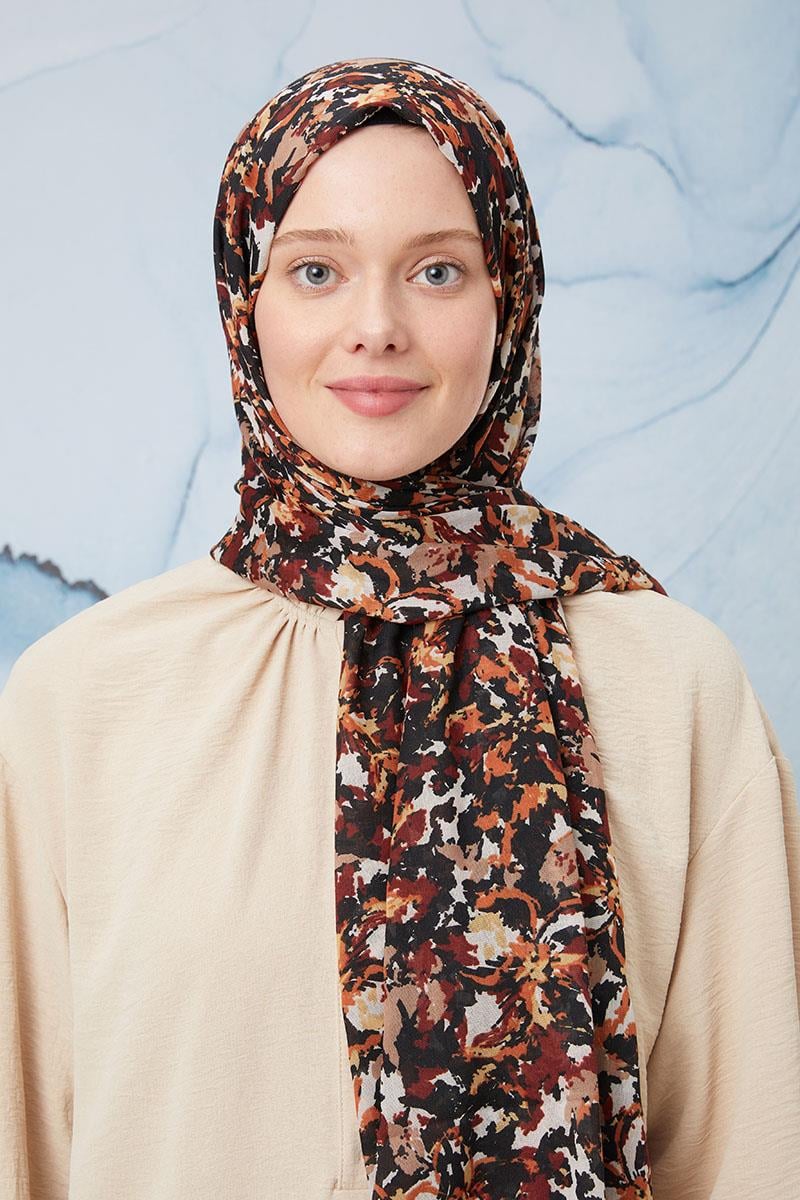 Fivescarf Kızıl Desenli Cotton Şal