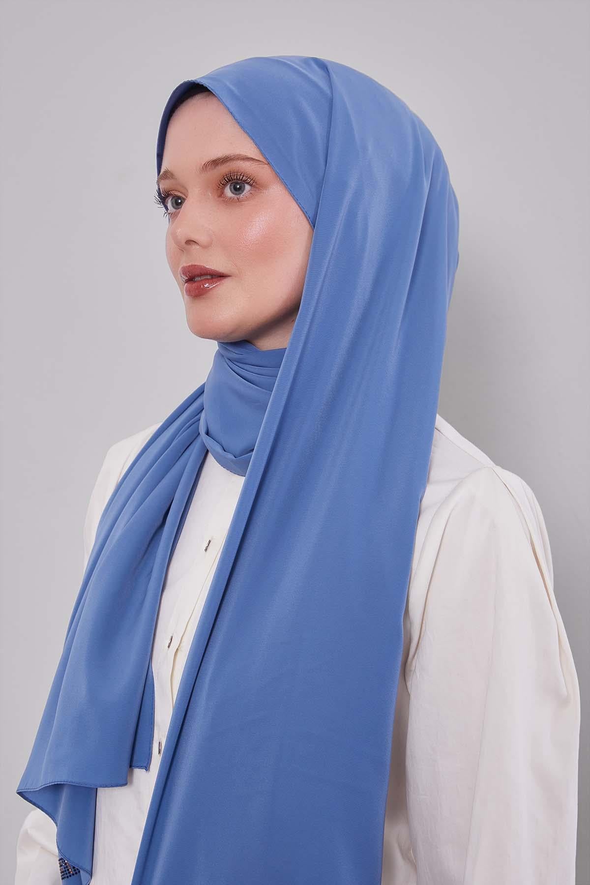 Fivescarf Kot Mavi Taşlı Lüx Medine İpeği Şal