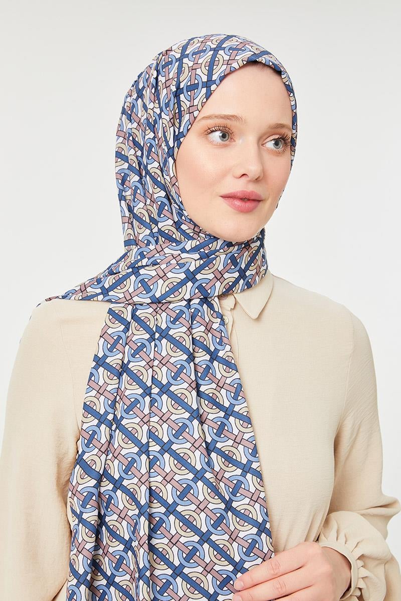 Fivescarf Kot Mavi Yuvarlak Desen Mono Krep Şal