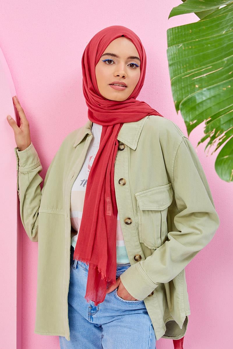 Fivescarf Koyu Fuşya Olay Pamuk Şal