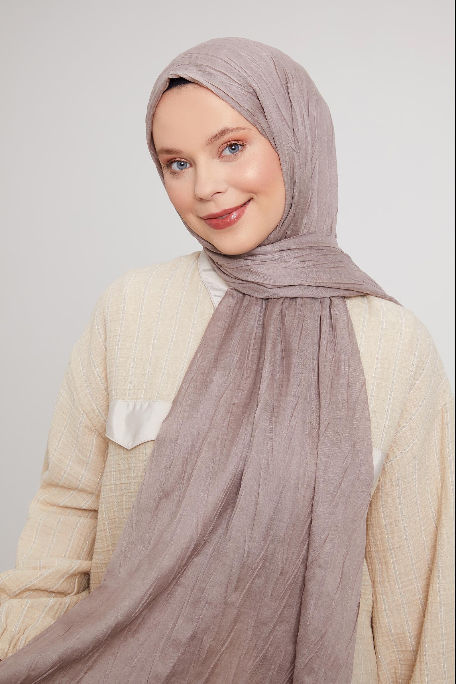 Fivescarf Koyu Vizon Pliseli Pamuklu Şal