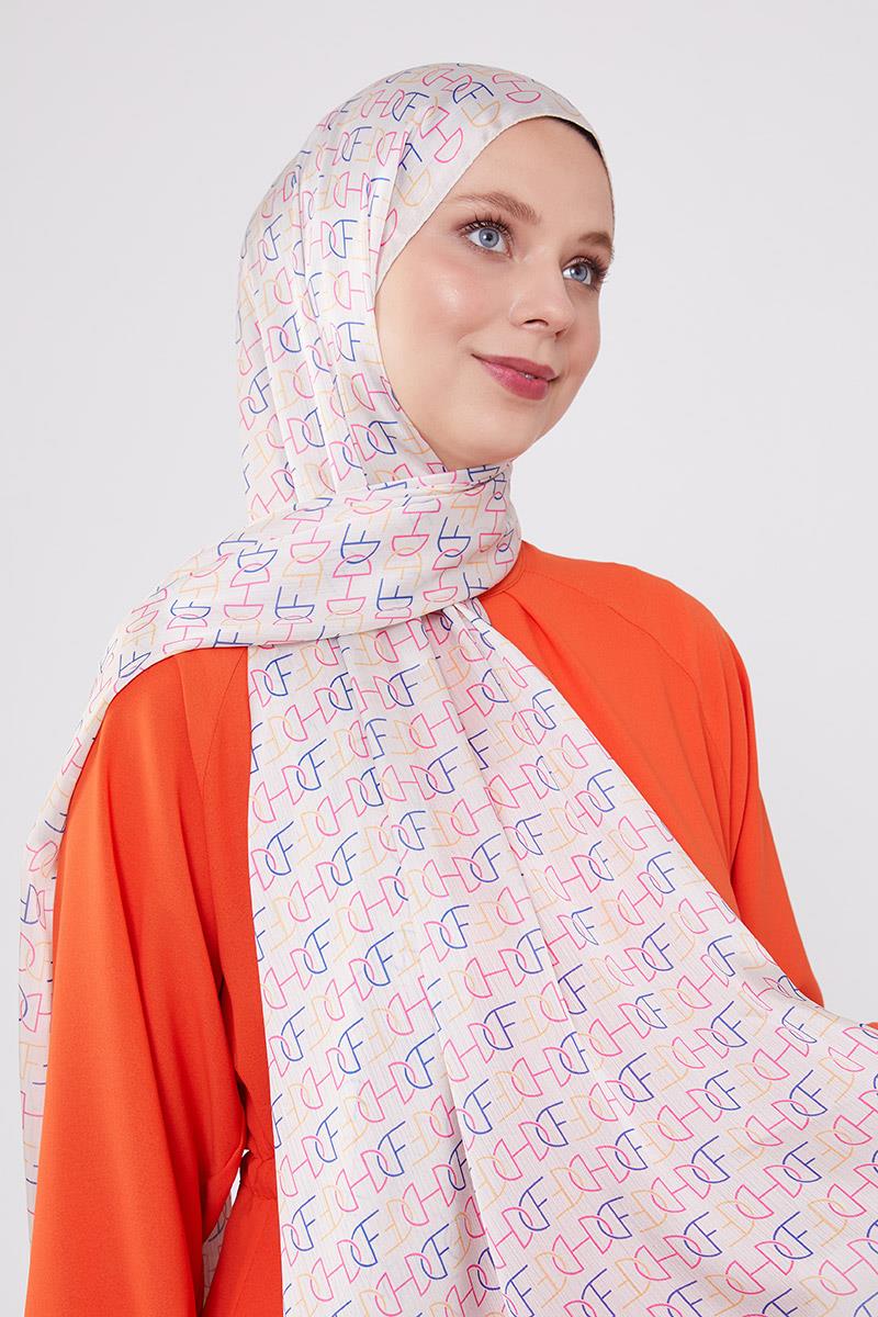 Fivescarf Krem Harf Desen Brand Şal