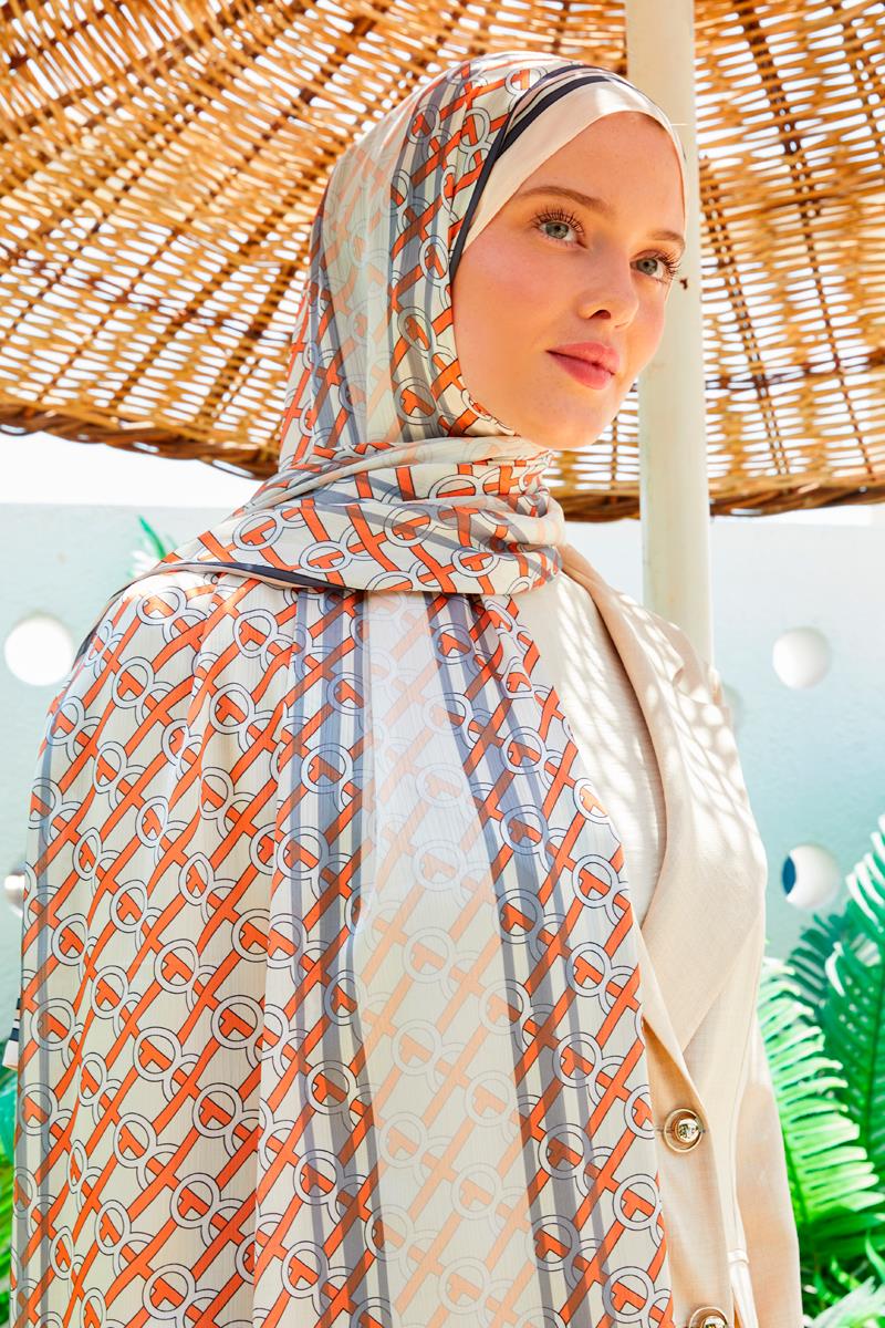 Fivescarf Krem Şeritli Halka Desen Brand Şal