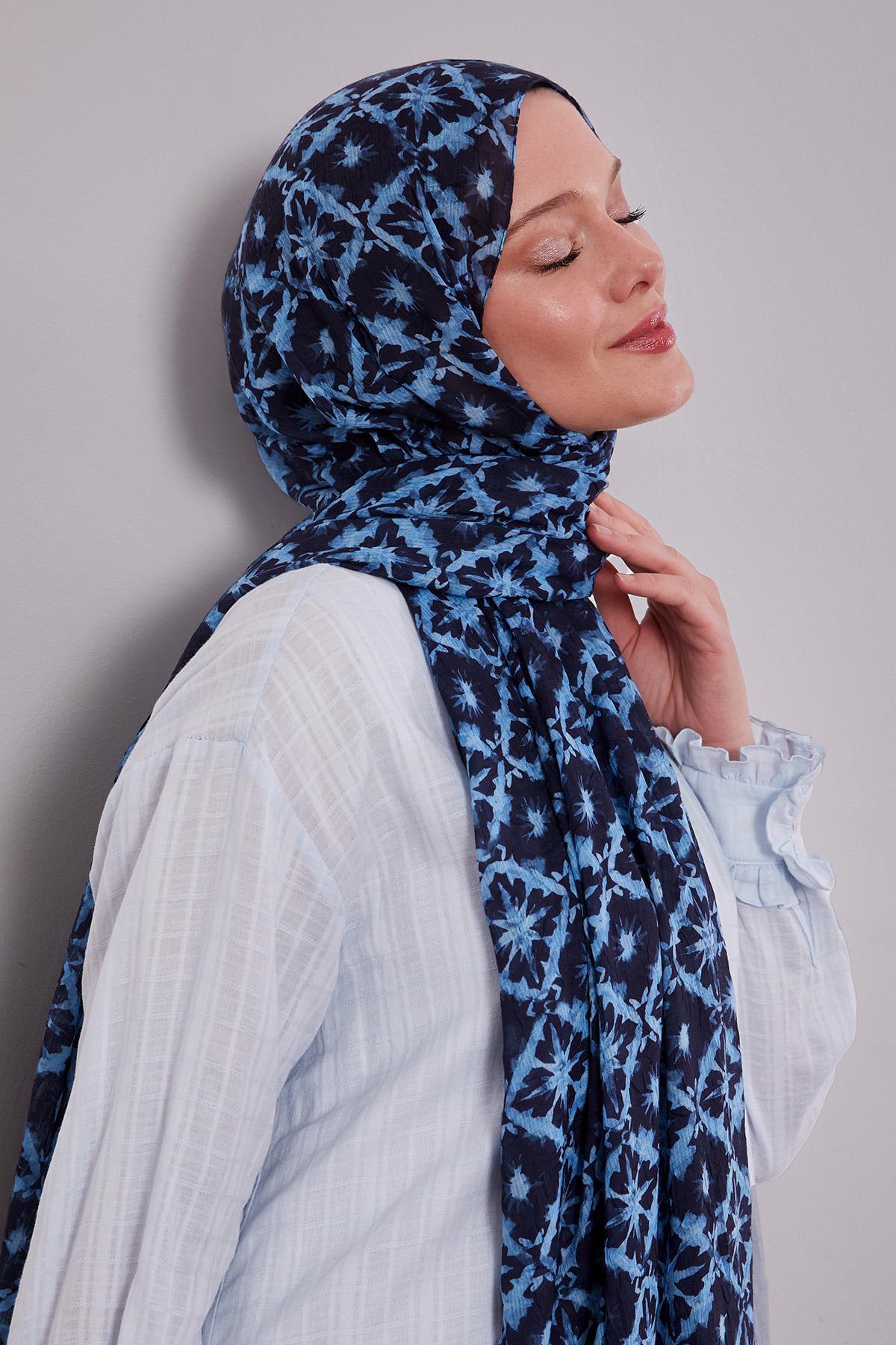 Fivescarf laci-mavi Kar Tanesi Desenli Craze Comfort Şal