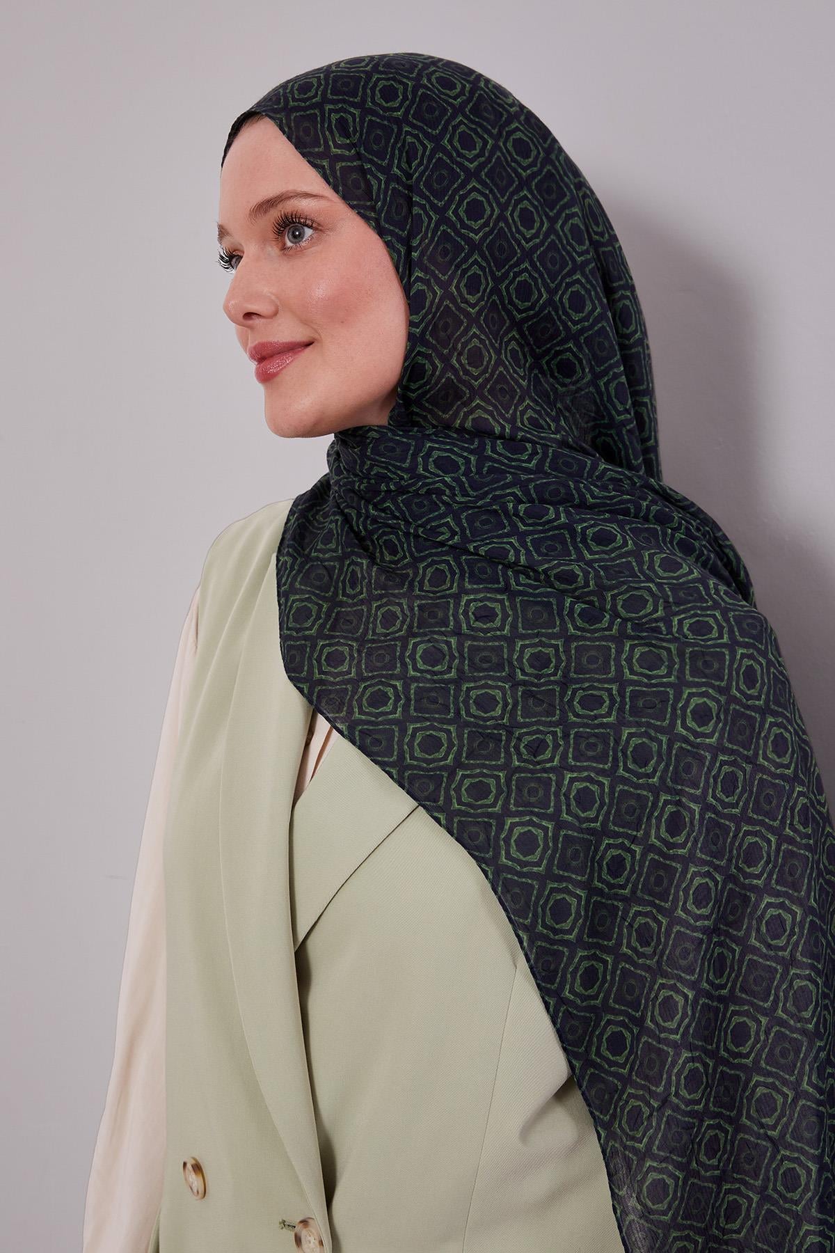 Fivescarf laci-yeşil Karo Desenli Craze Comfort Şal