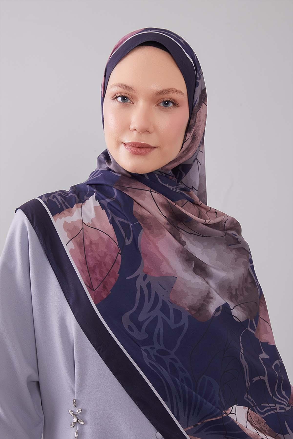 Fivescarf Lacivert Akvarel Yaprak Desen Moos Chrep Şal