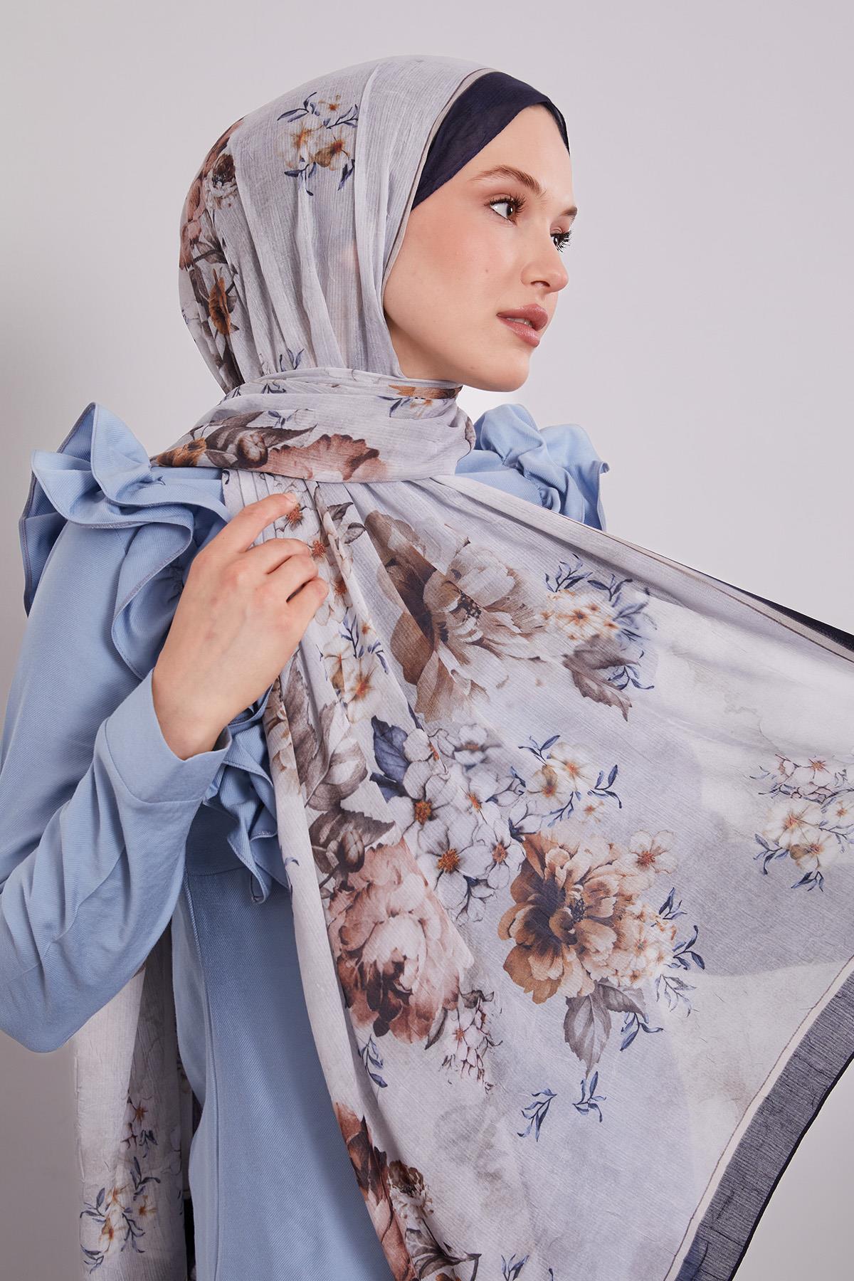 Fivescarf Lacivert Çicekli Craze Comfort Şal