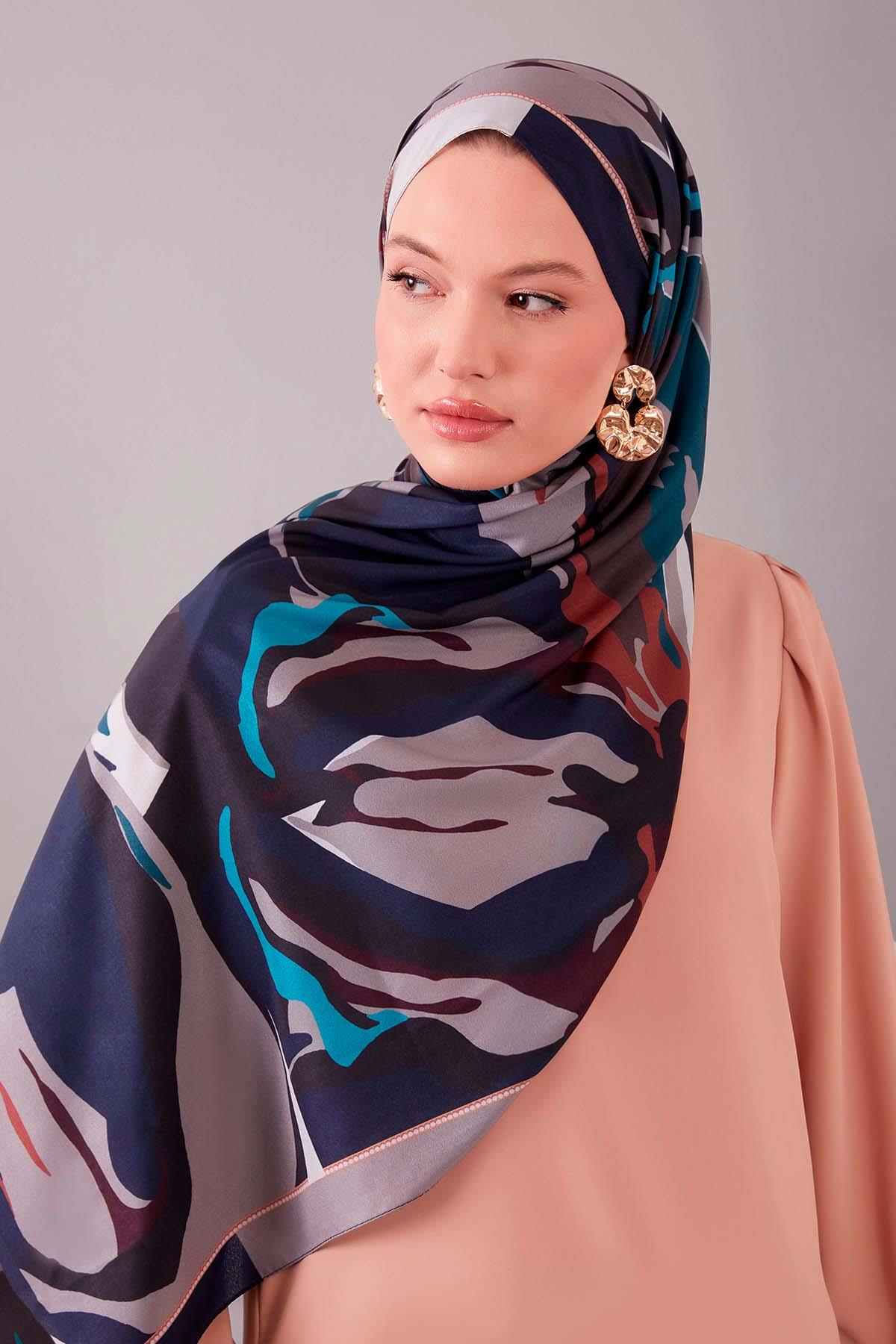 Fivescarf Lacivert Fırça Desen Moos Chrep Şal
