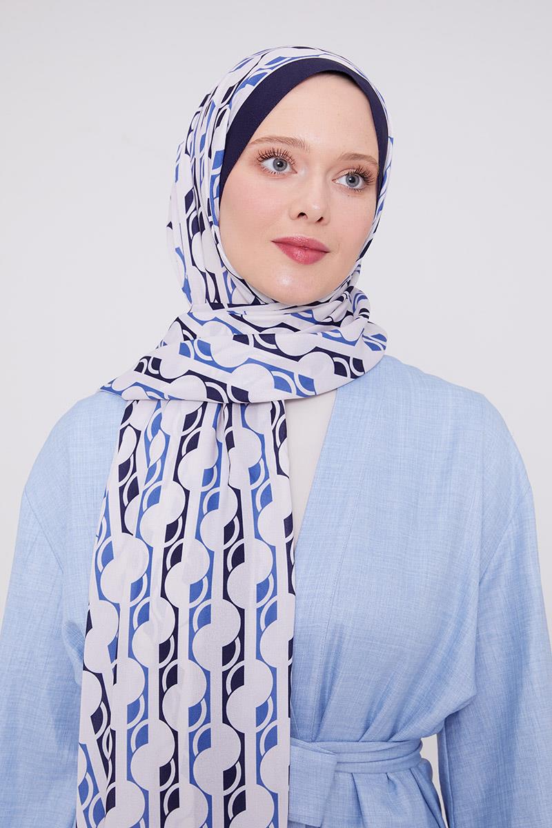 Fivescarf Lacivert Geometrik Desen Mono Şal