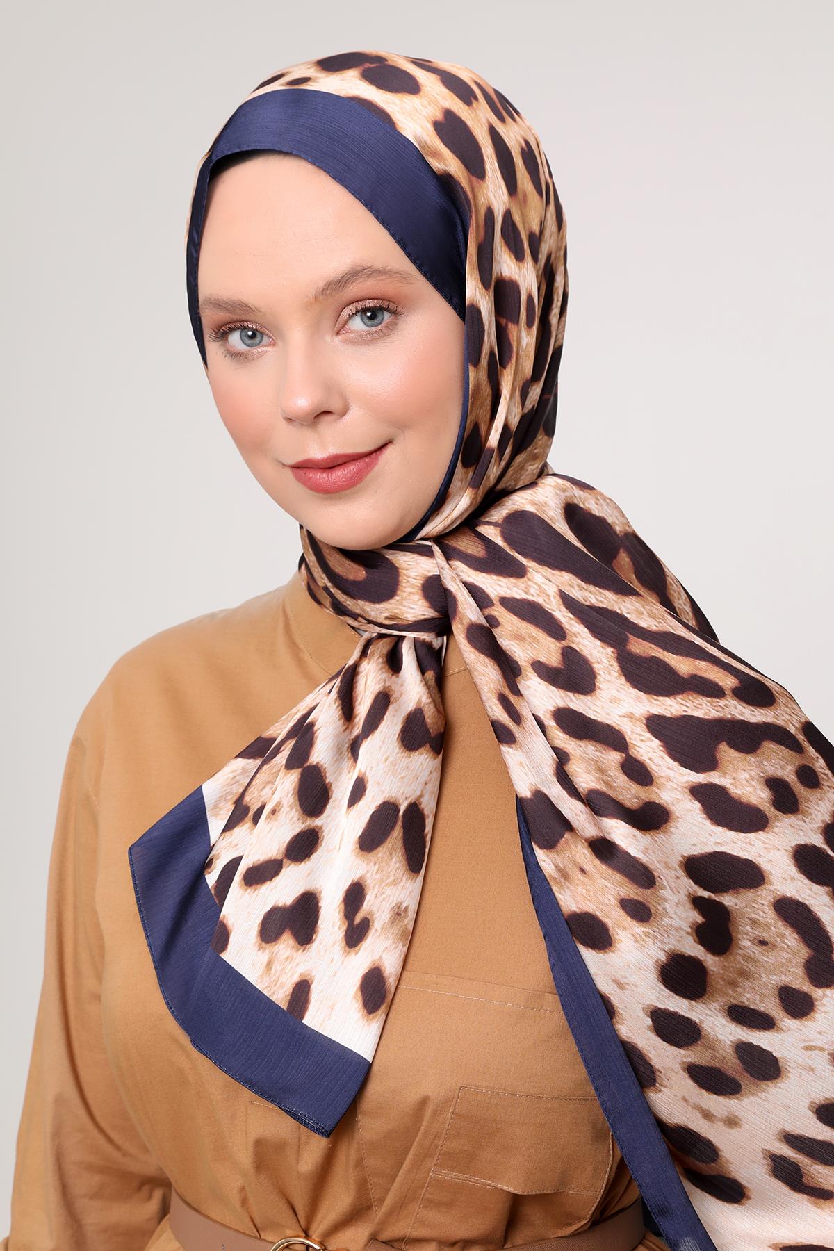 Fivescarf Lacivert Leopar Desen Brand Şal