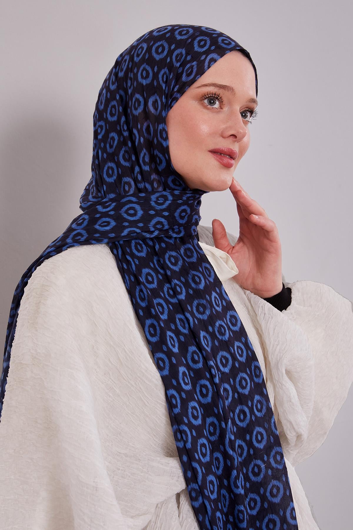 Fivescarf Lacivert Micro Desenli Craze Comfort Şal